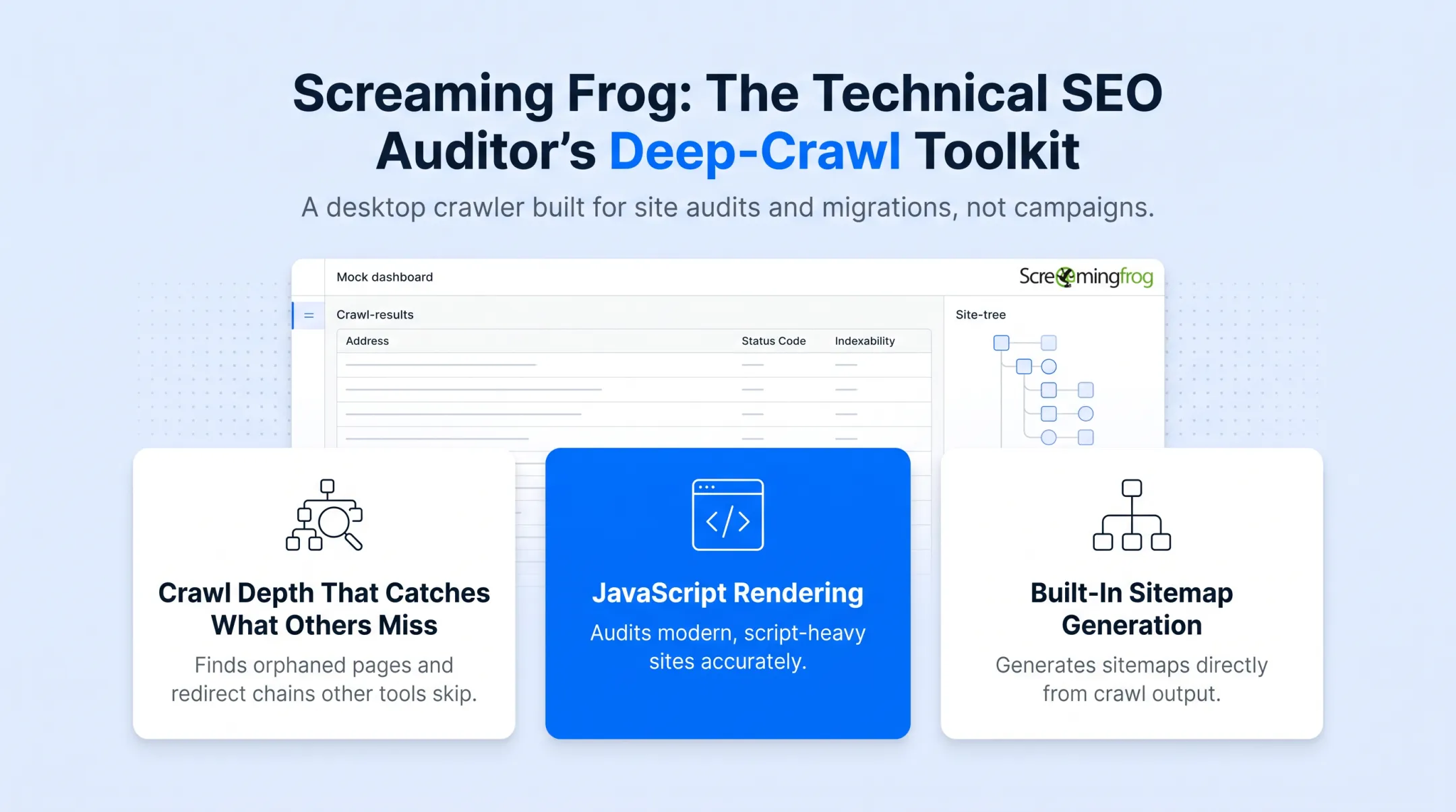 Screaming Frog crawler interface showing technical SEO audit results