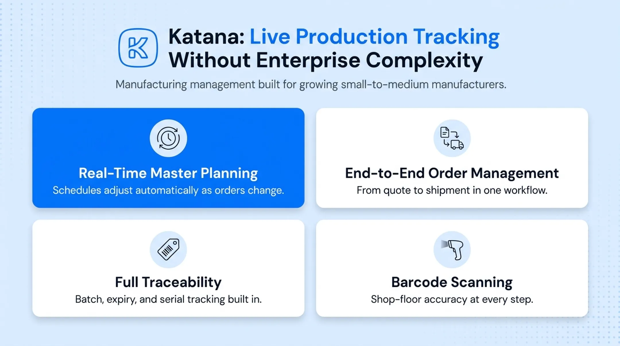 Manufacturing software dashboard showing real-time production scheduling and inventory tracking
