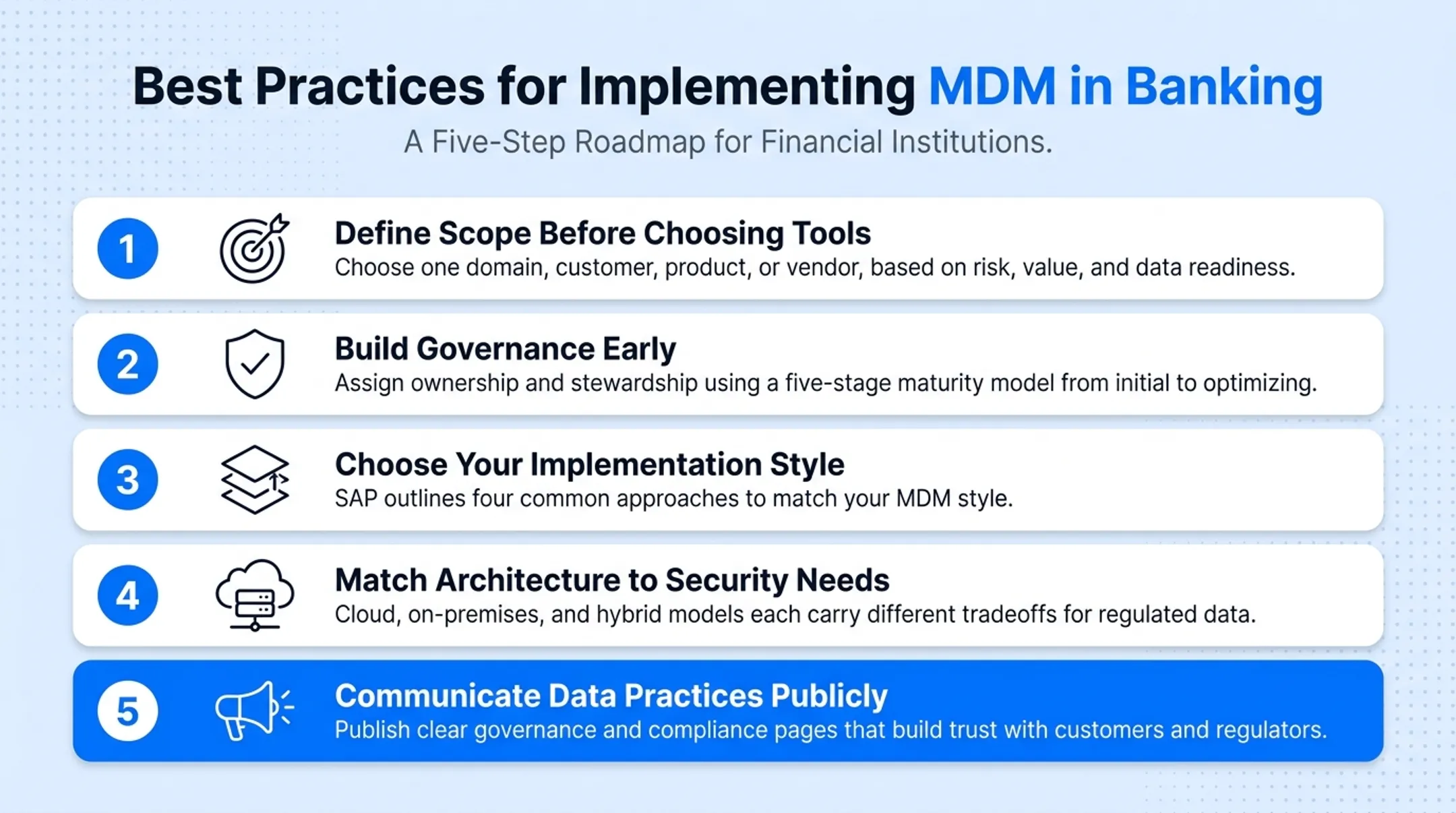 Four MDM implementation styles comparison for banking data architecture