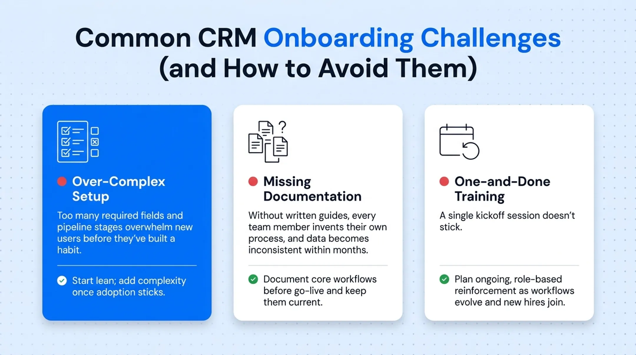 Three common CRM onboarding failure patterns and solutions comparison