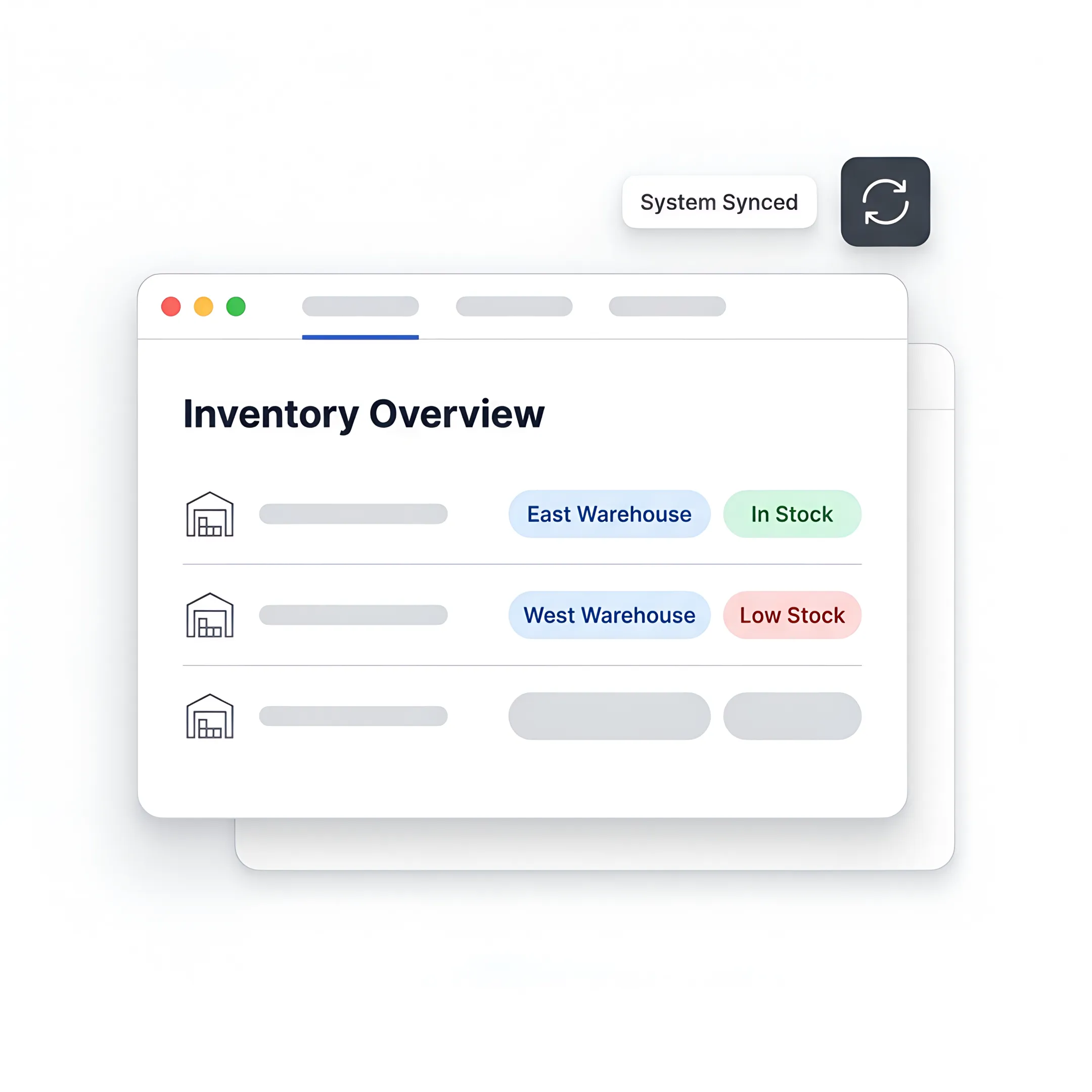 Custom inventory dashboard showing connected stock data