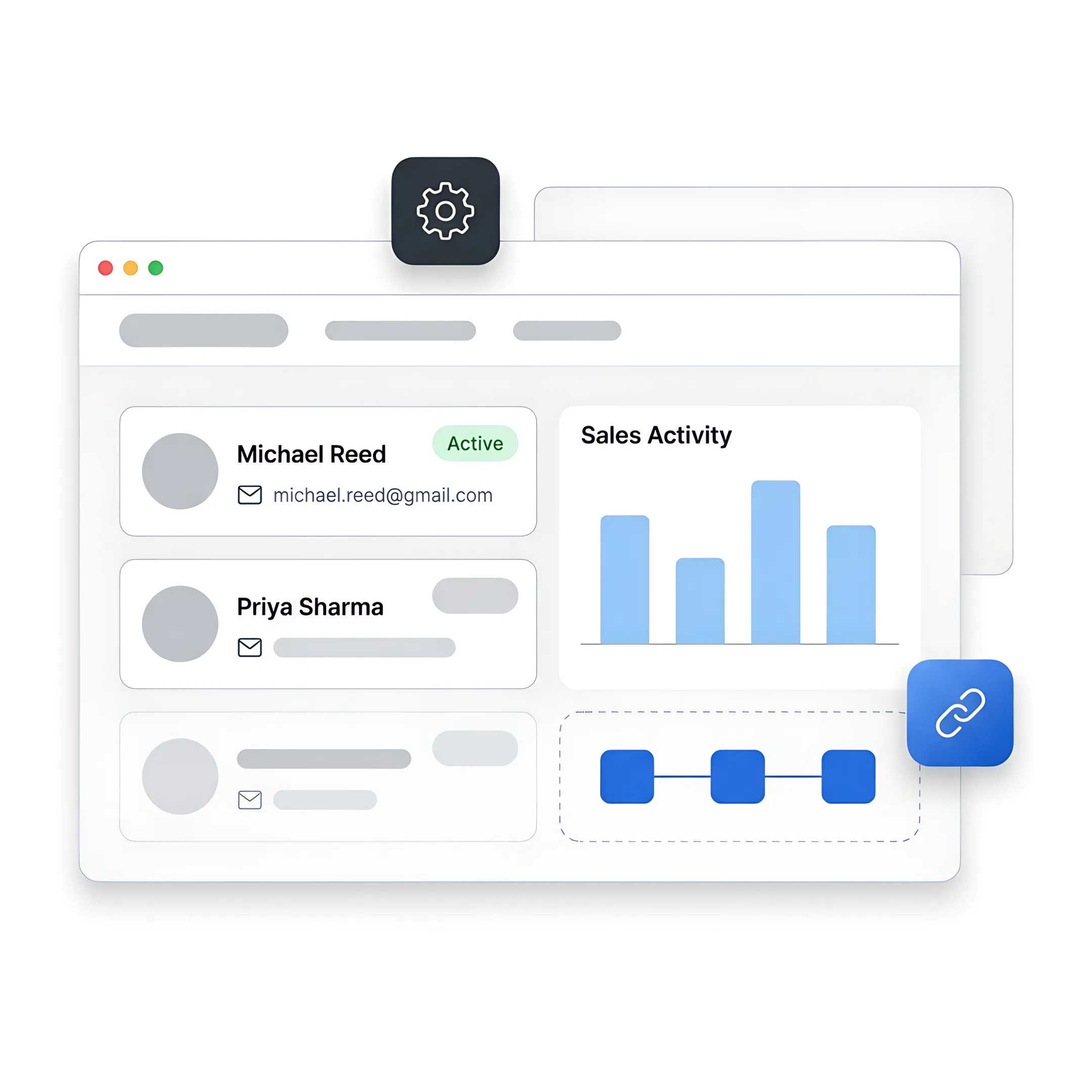 Custom account management dashboard on a laptop