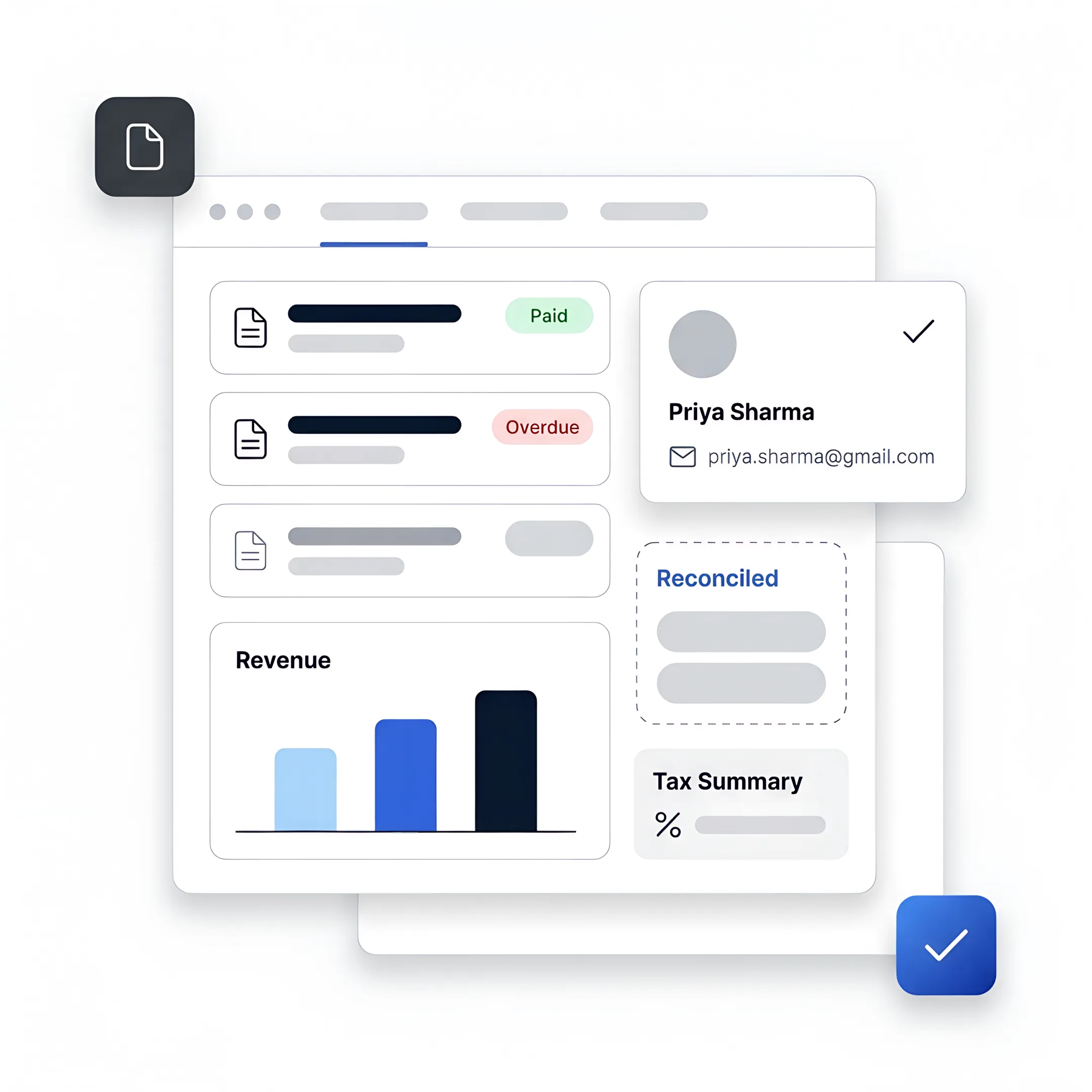 Custom billing application showing invoice management and financial reporting