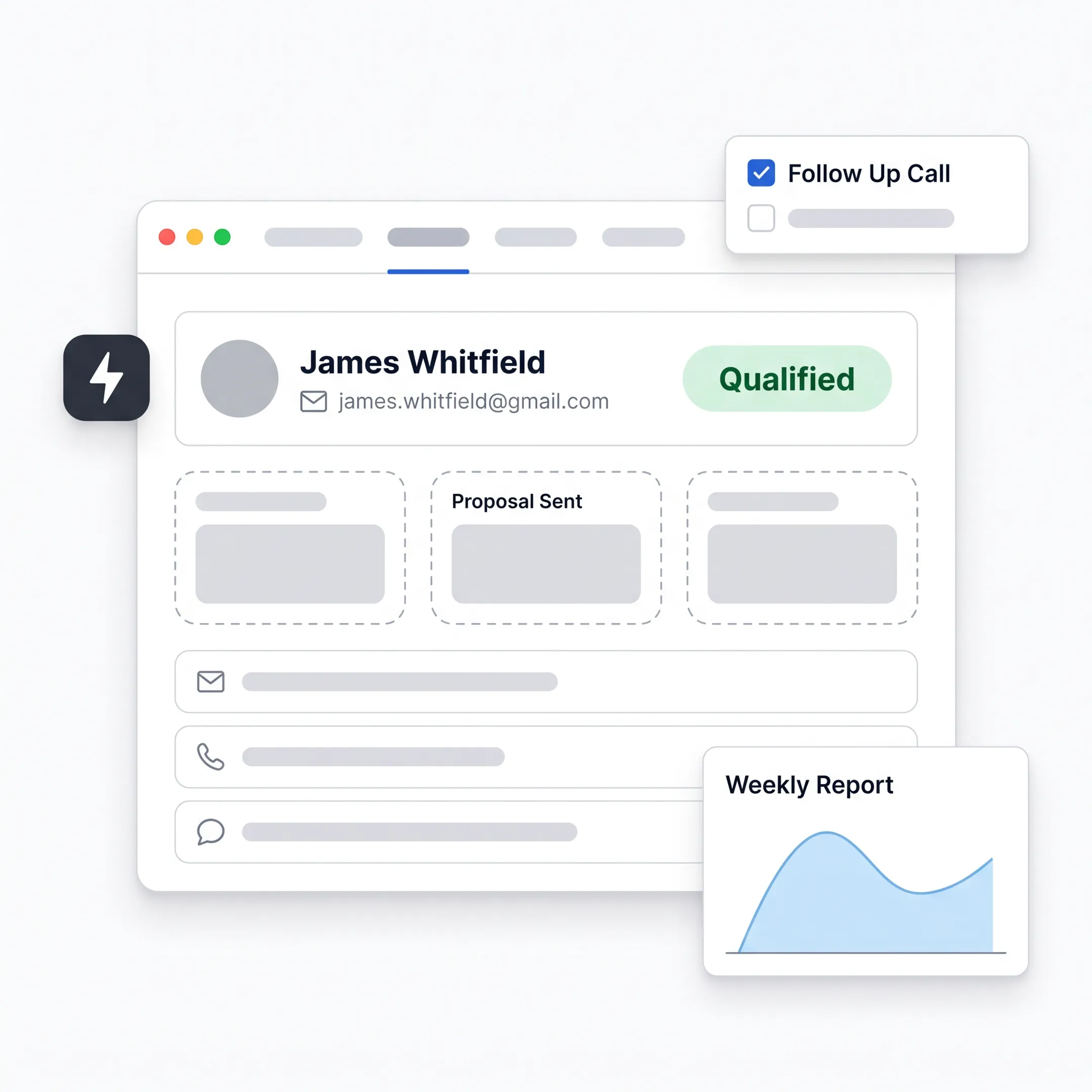 CRM dashboard showing connected customer interactions and sales activity