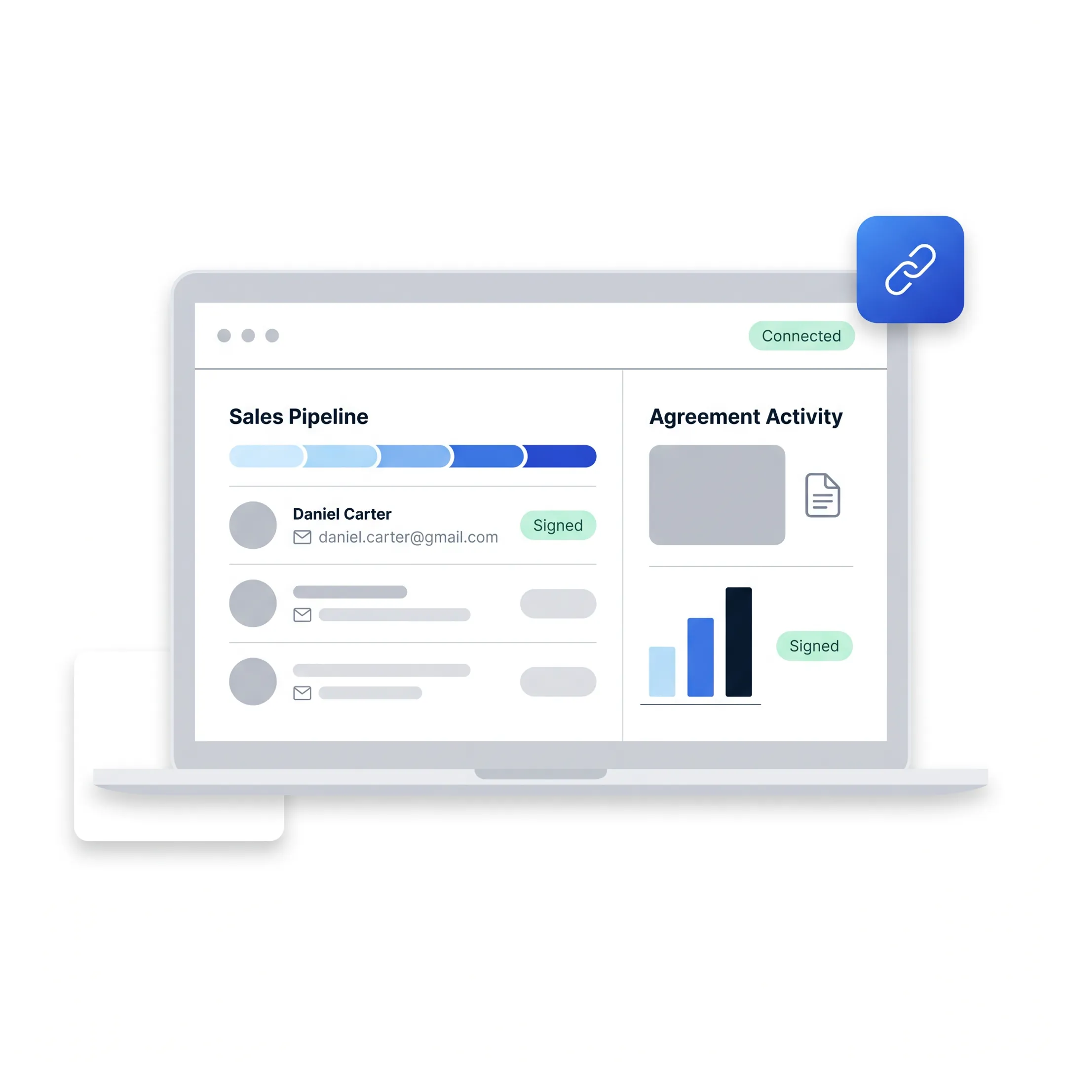 CRM and DocuSign workflow displayed on a laptop