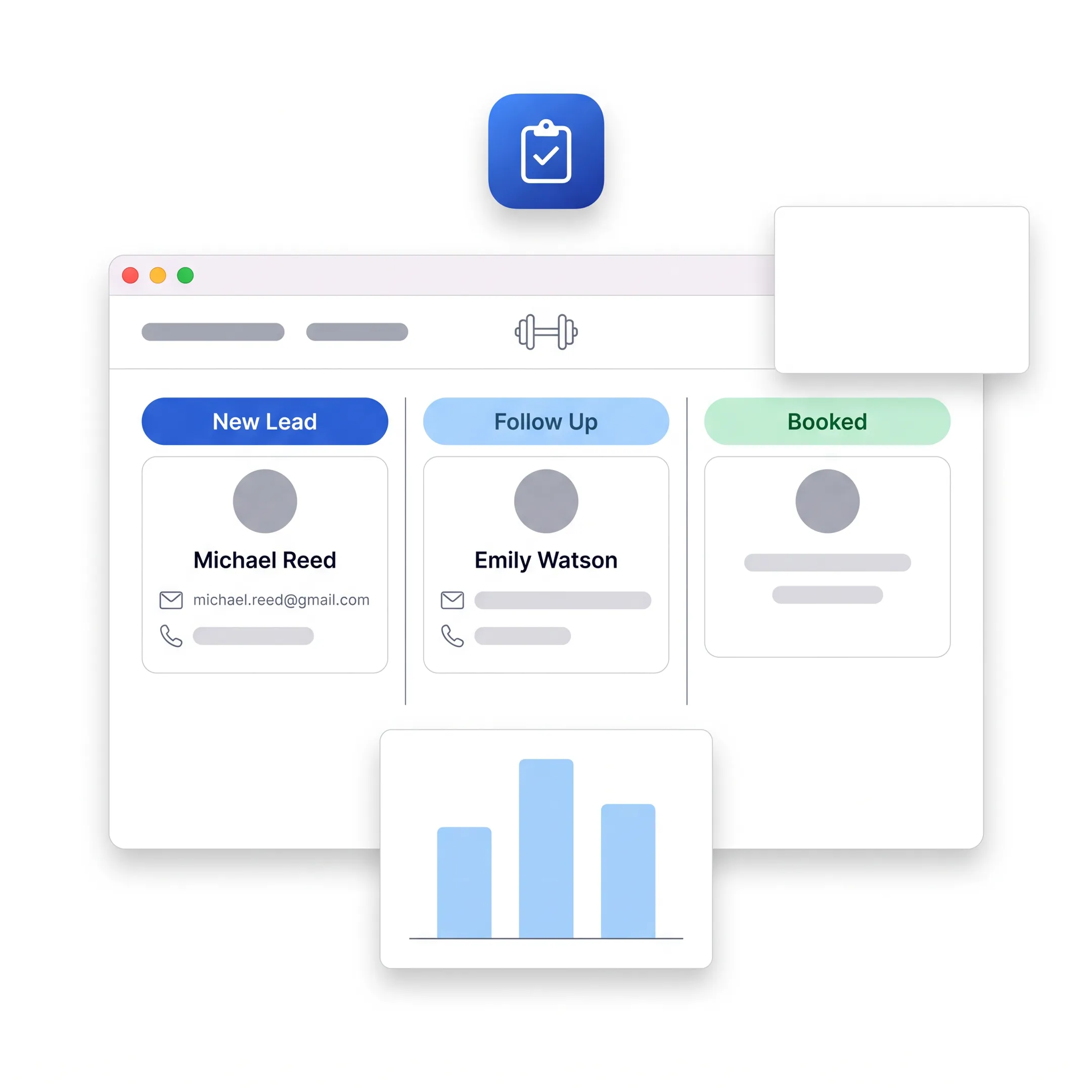 Fitness professional using CRM workflow dashboard