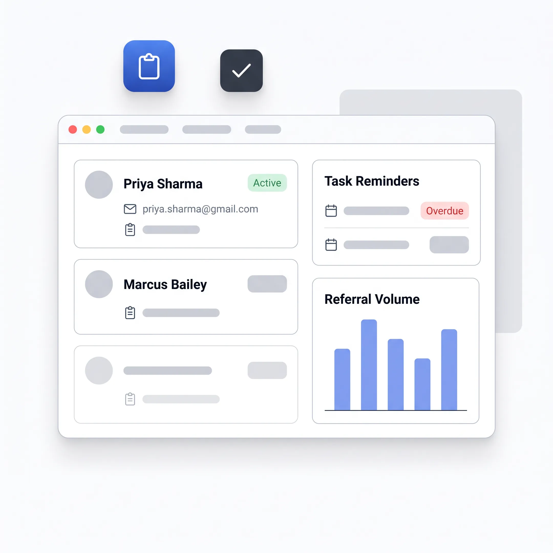 Therapist reviewing CRM workflow data