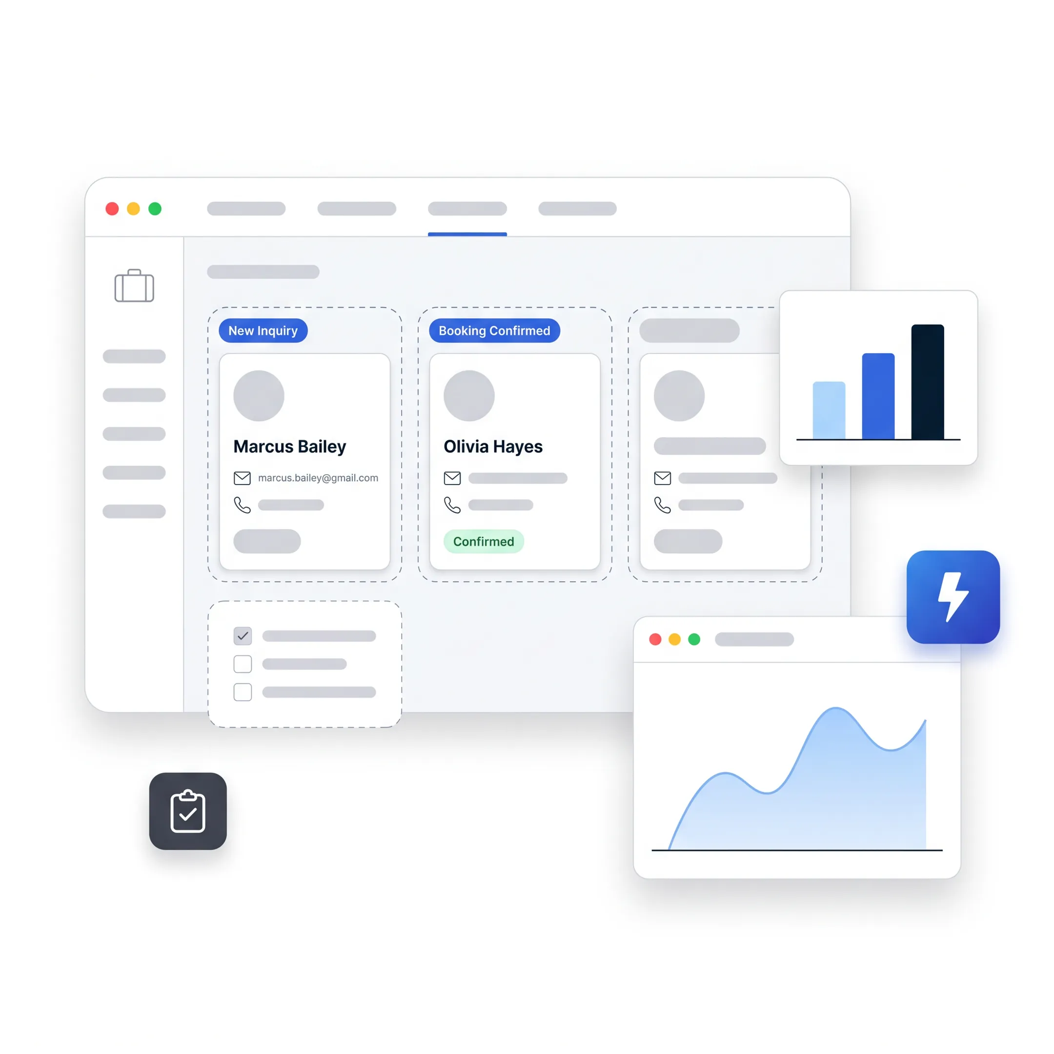 CRM dashboard supporting travel agency customer management