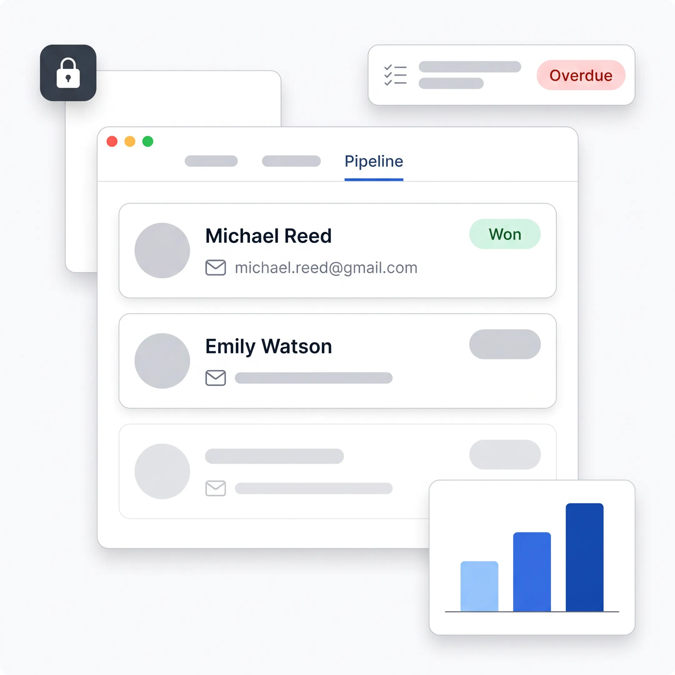 CRM dashboard displaying sales pipeline and customer activity