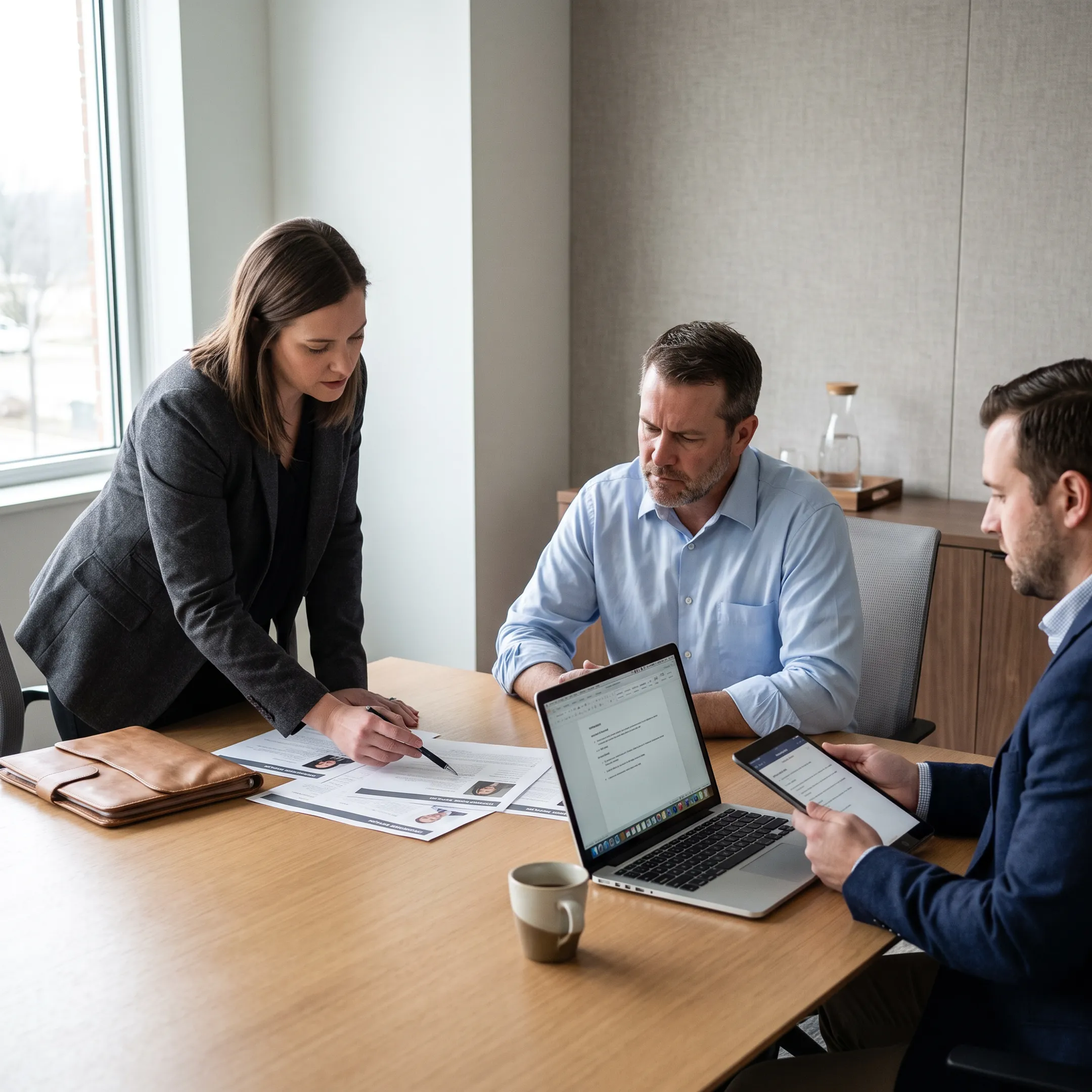 Recruitment professionals reviewing qualified candidates with an employer