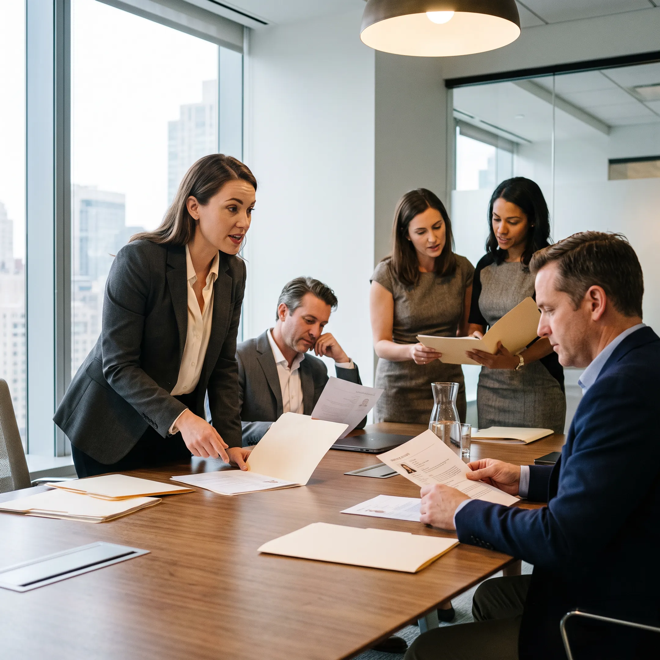 Recruitment professionals reviewing marketing candidate profiles with a New York employer