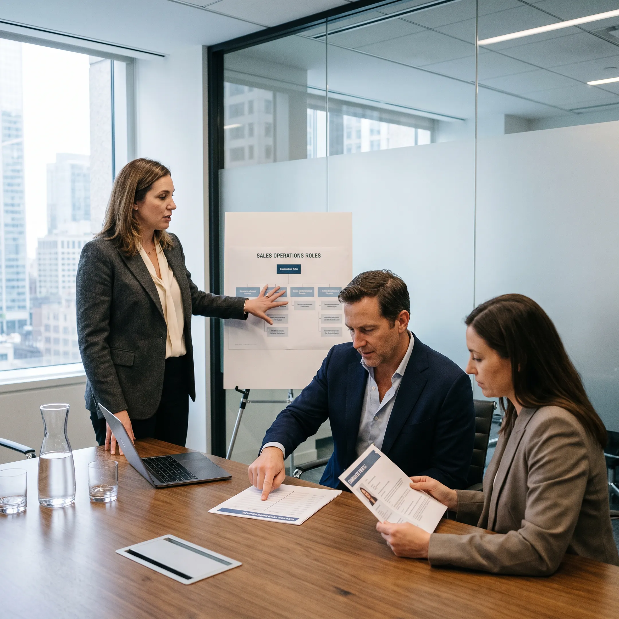 Talent advisors discussing commercial hiring strategy with company leadership