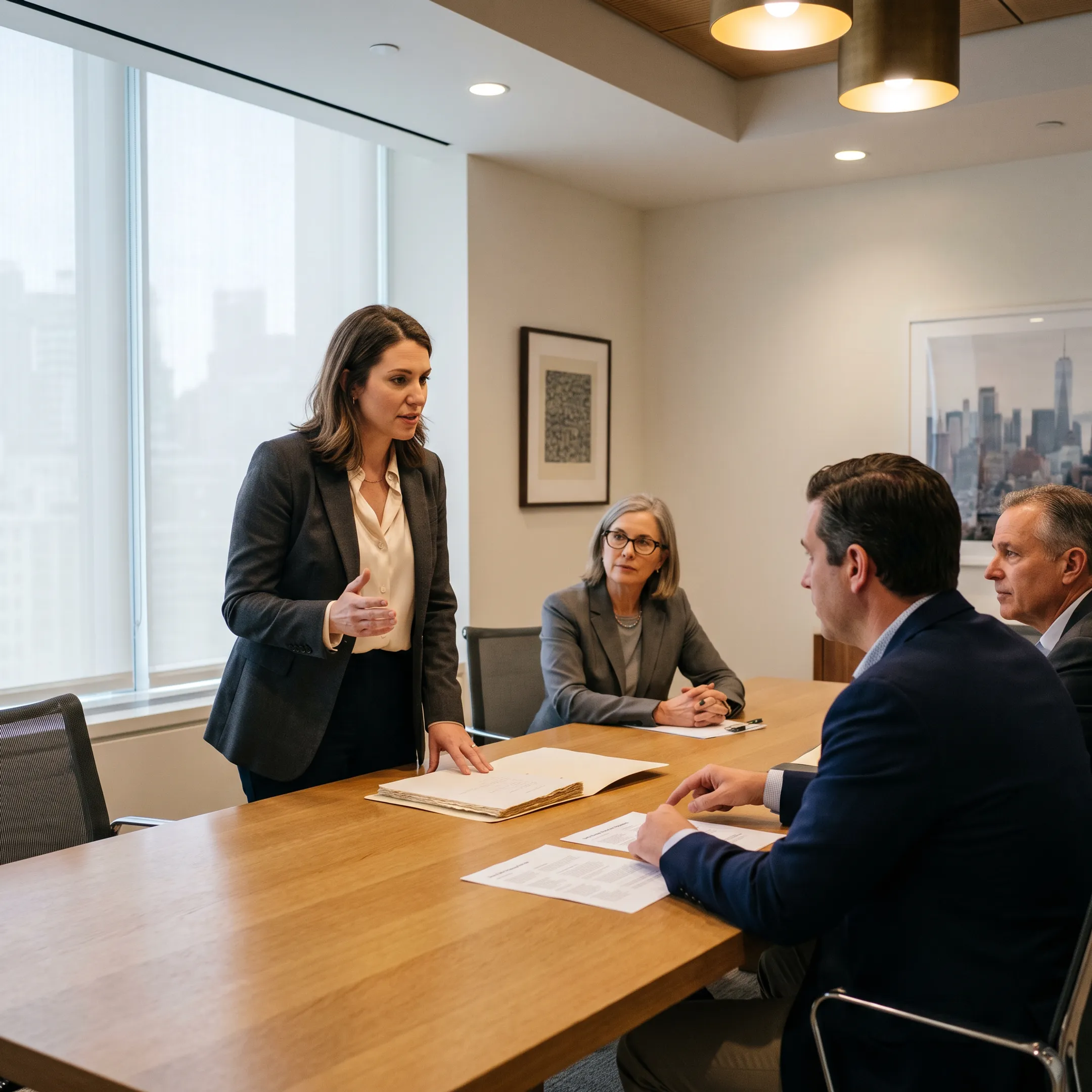 Recruitment consultants discussing digital marketing hiring strategy with company leaders