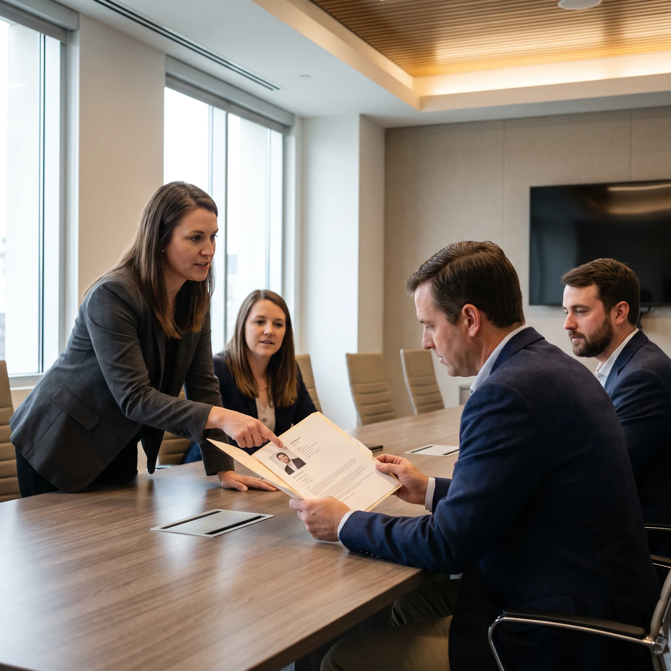 Recruitment consultants reviewing qualified candidates with an employer