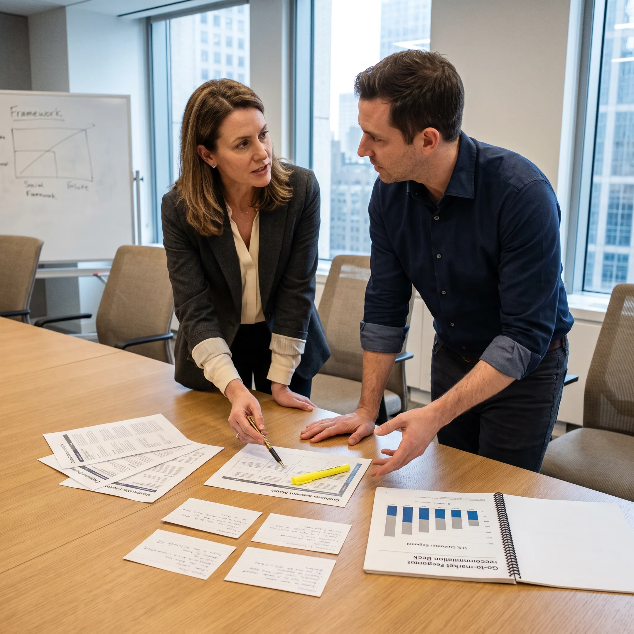 Strategists analyzing competitor research for U.S. market expansion