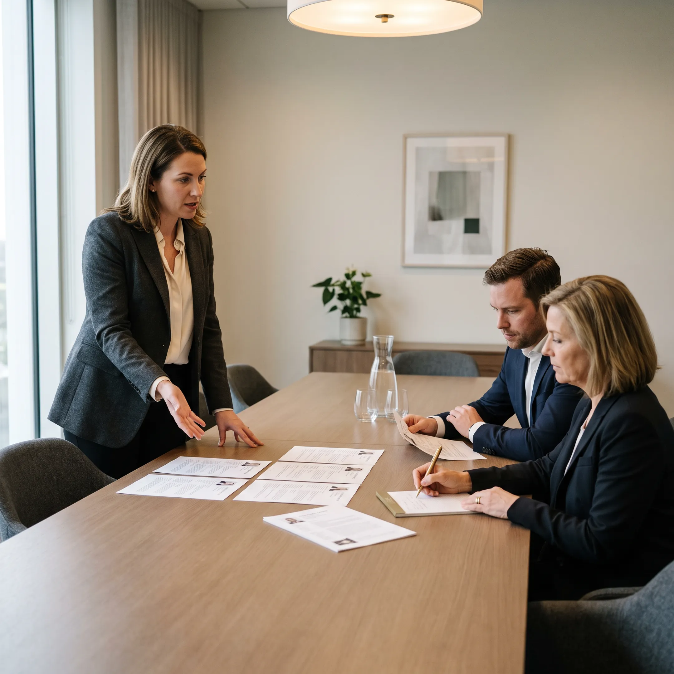 Recruitment advisor discussing a hiring strategy with business leaders