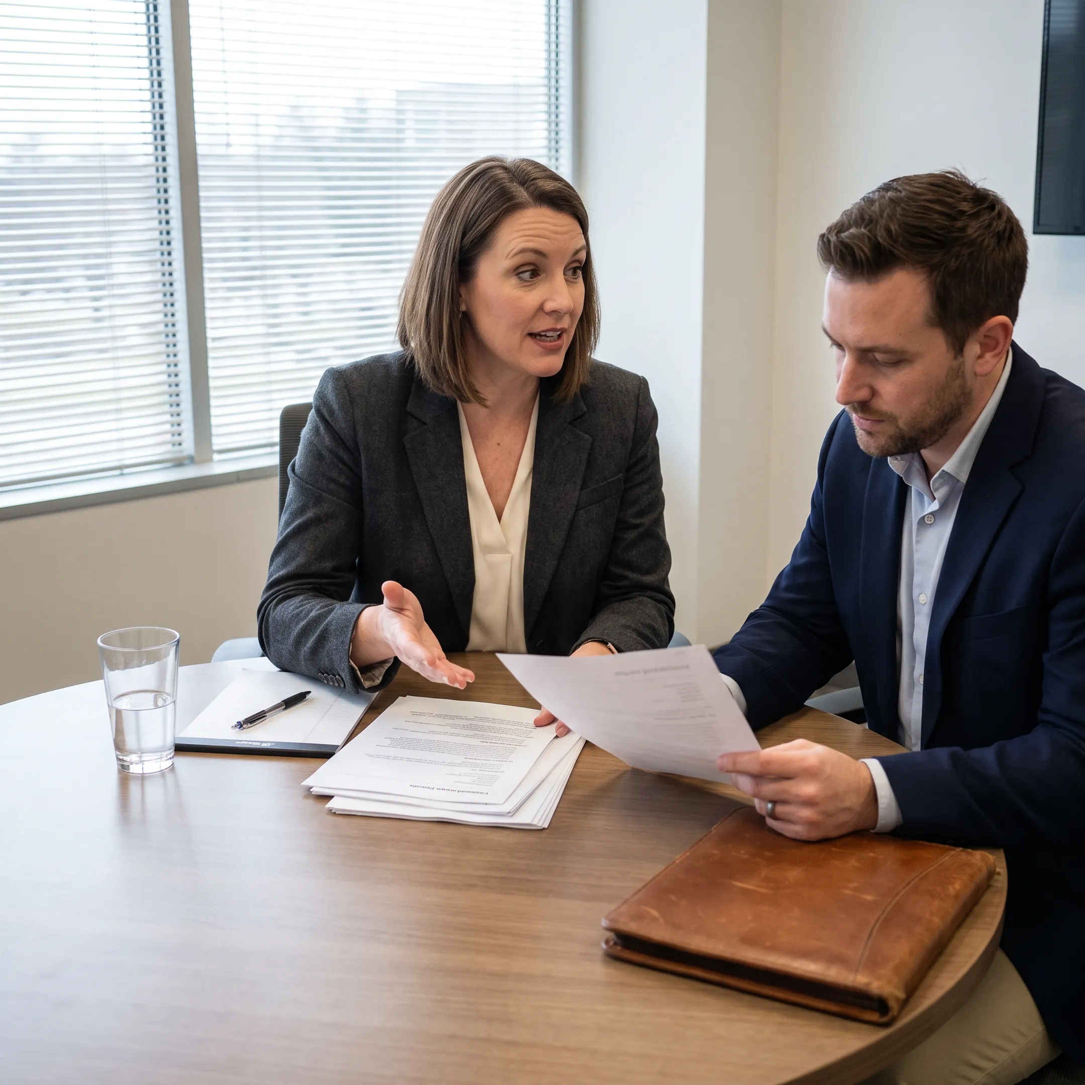 Employer and recruiter discussing candidates