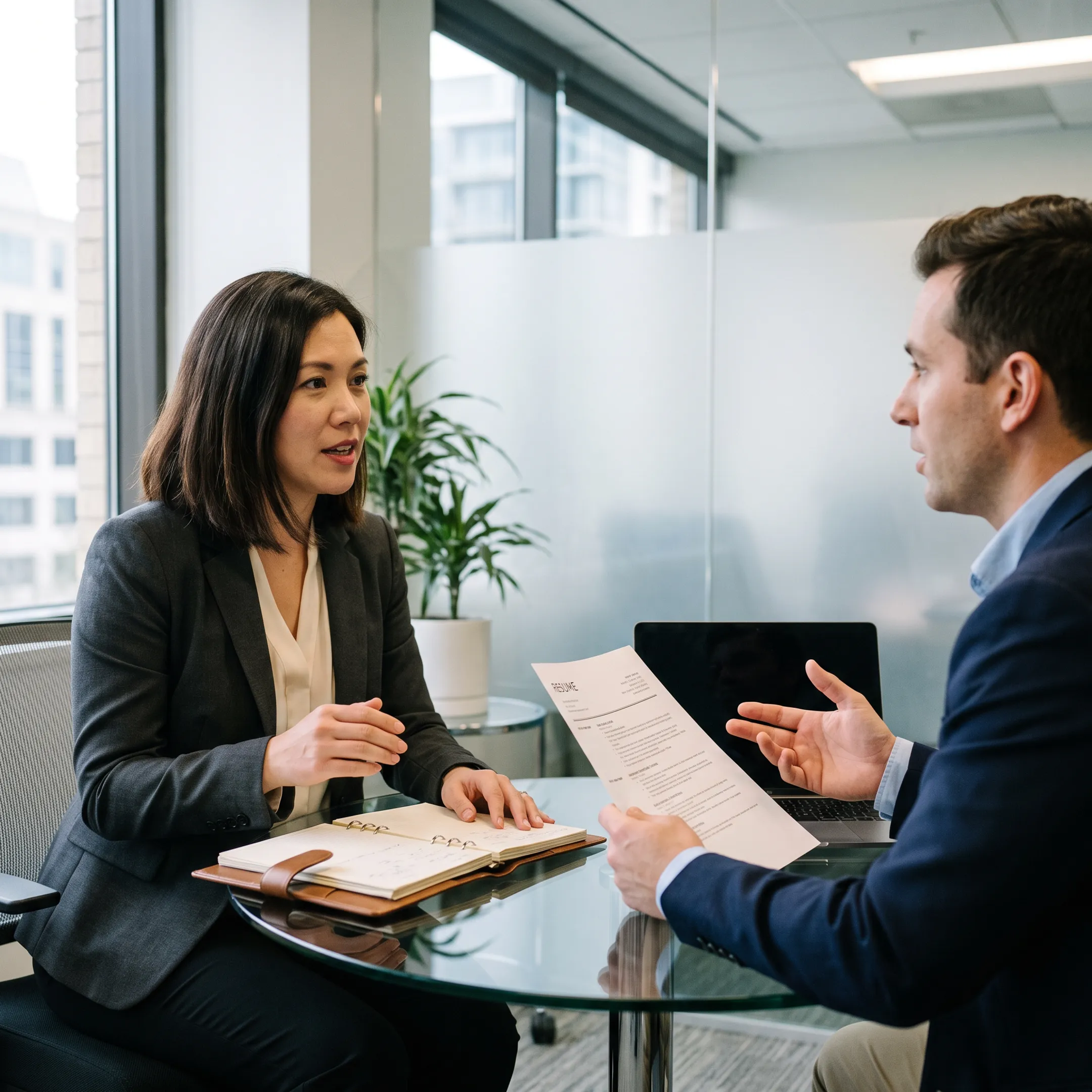 Recruiter interviewing a sales development representative candidate during a professional hiring conversation