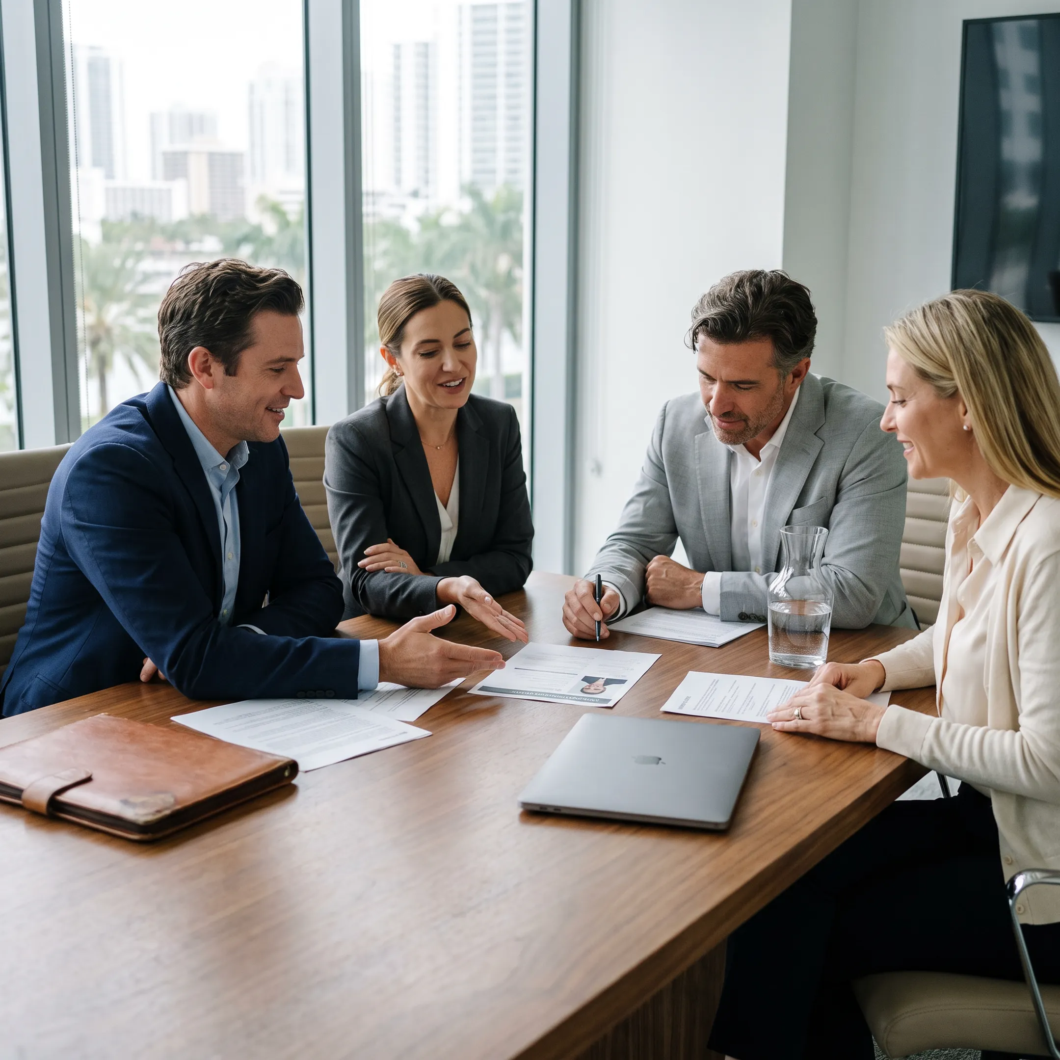 Business leaders discussing sales recruitment candidates