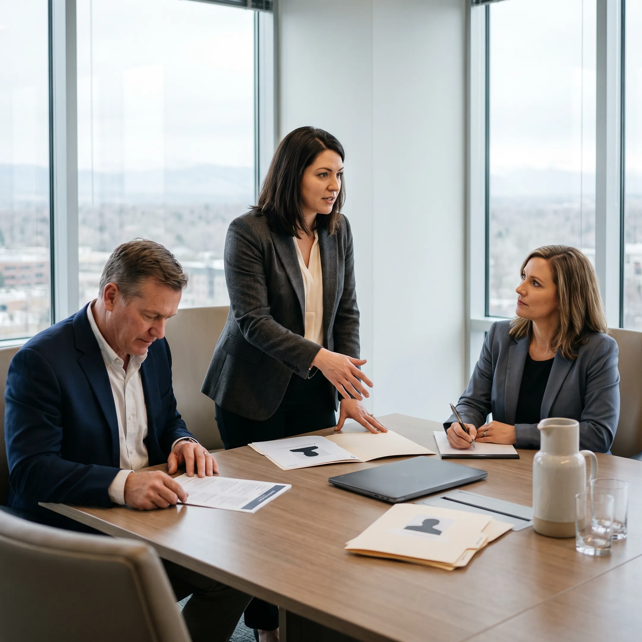 Recruitment advisor presenting qualified sales candidates to an employer