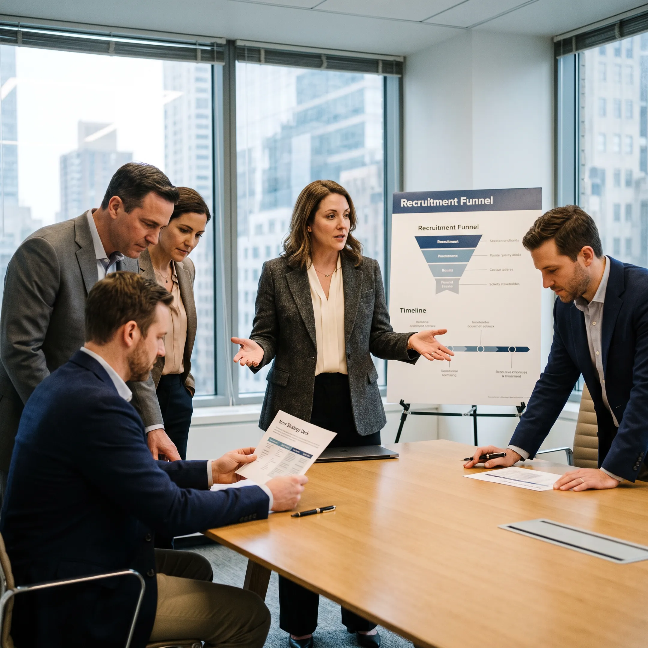 Consultants discussing event marketing recruitment strategy with US employer
