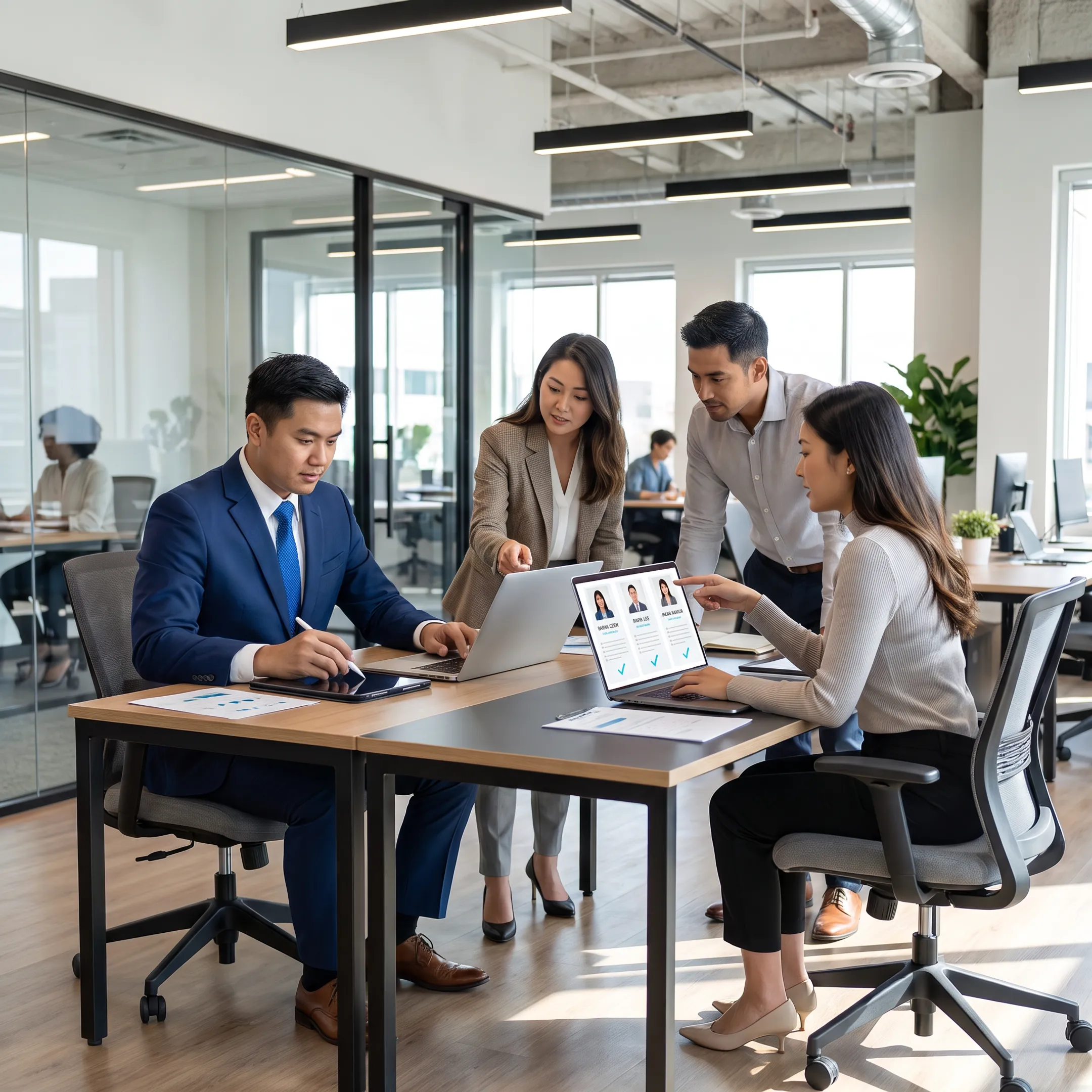 Recruitment consultants reviewing candidate profiles with a Silicon Valley employer