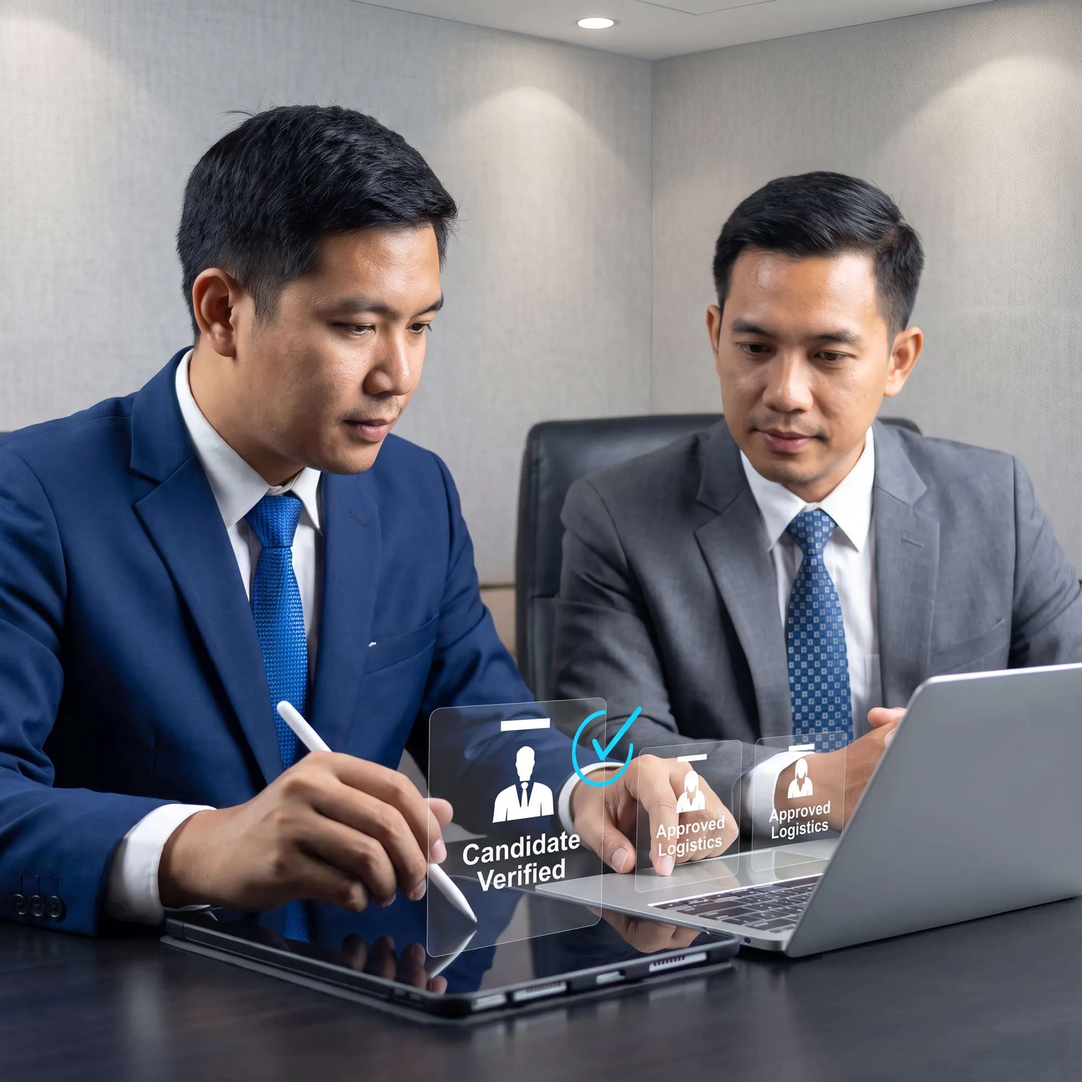 Recruitment consultants reviewing logistics and distribution candidates with a US employer