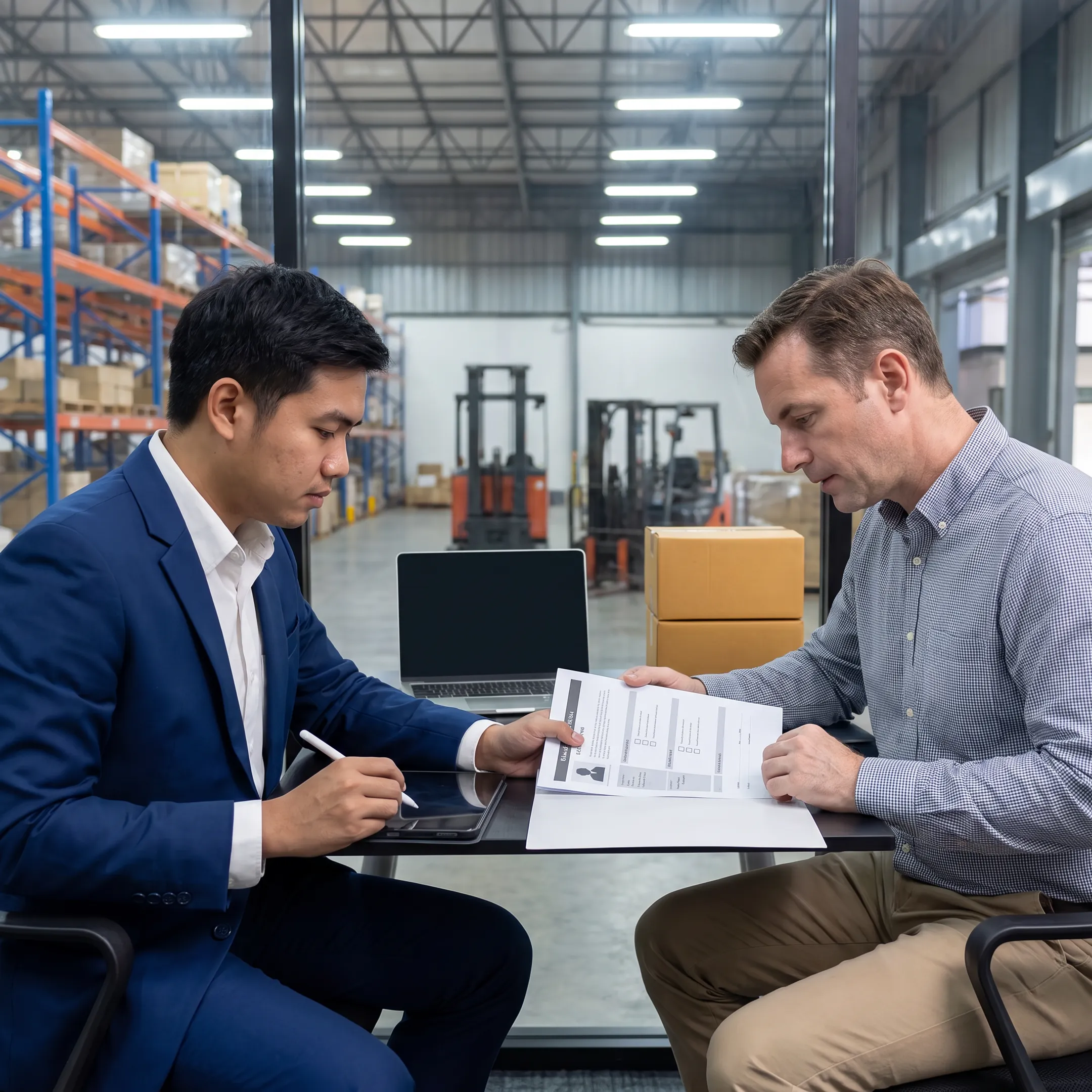 Recruitment advisor presenting screened candidates to a logistics employer