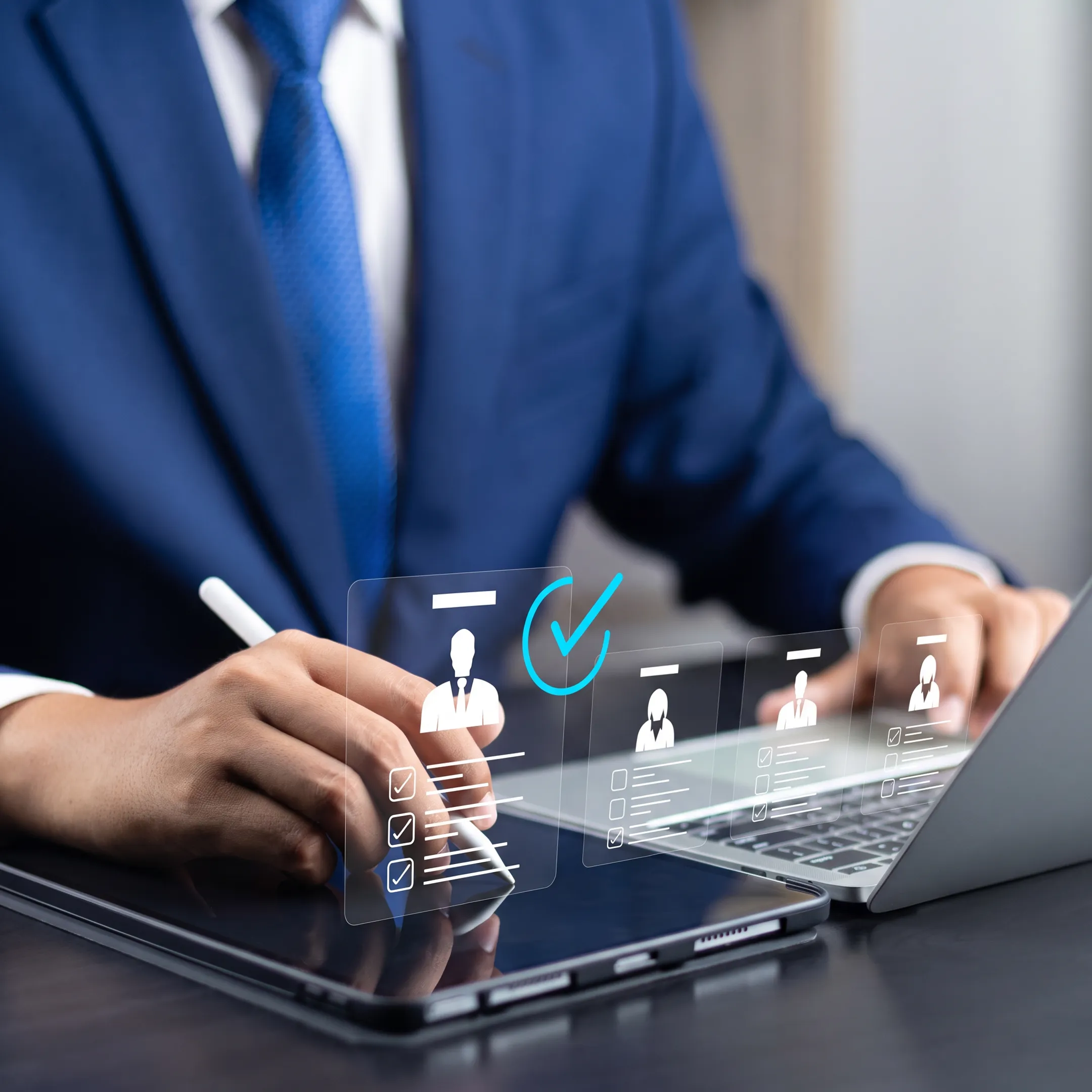 Recruiting consultants discussing telecom sales candidates with an employer