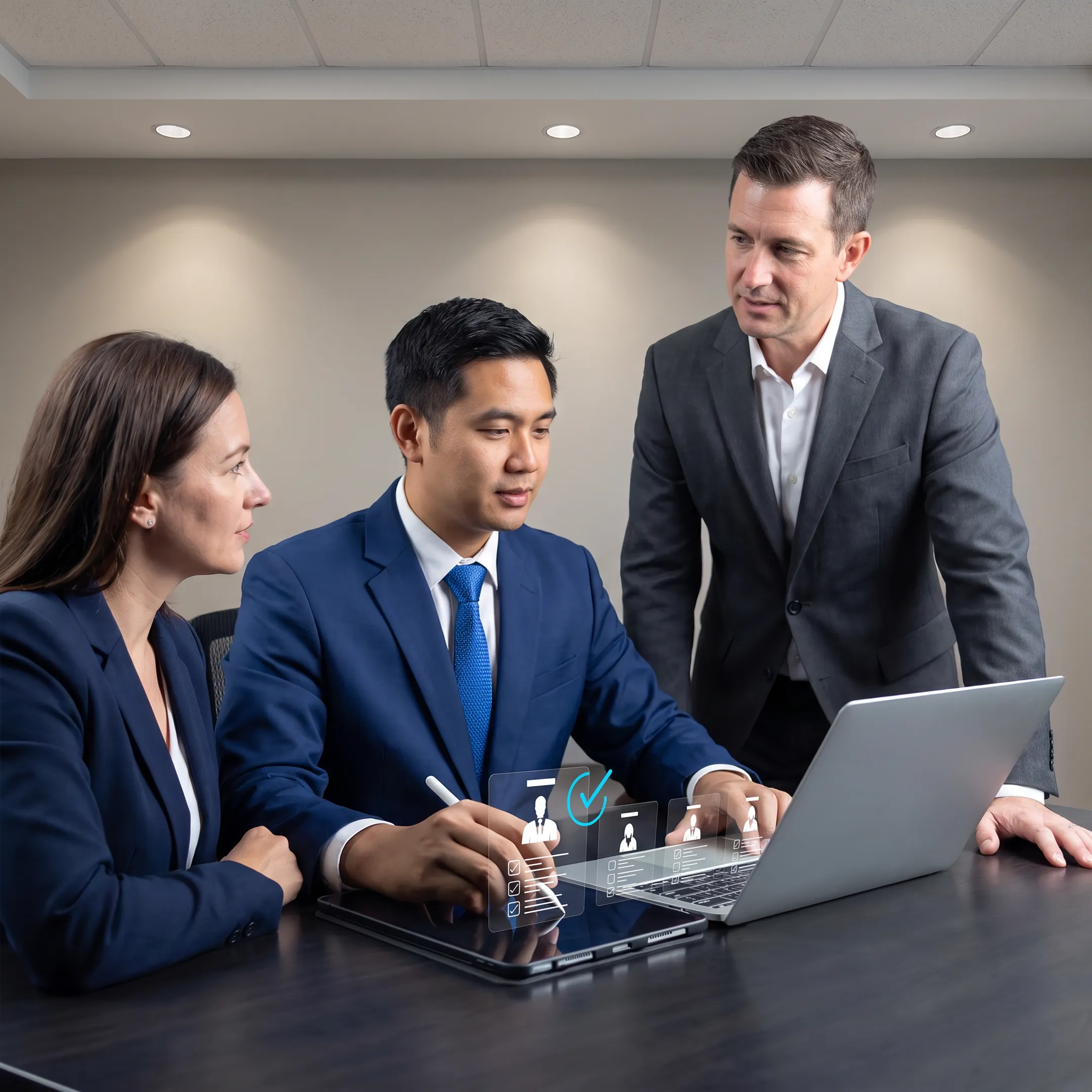Recruitment consultants reviewing executive candidate profiles with Milwaukee employers