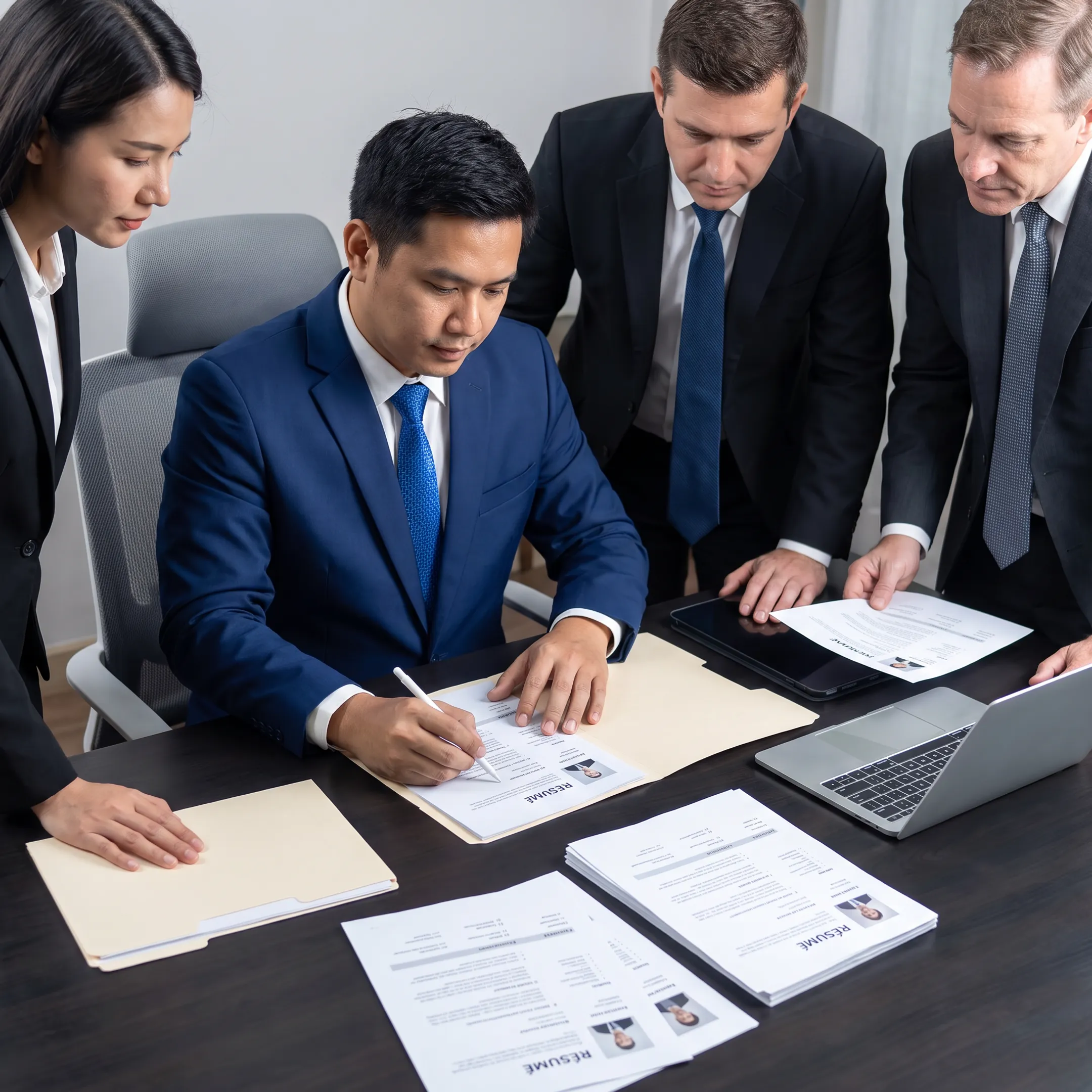 Recruitment consultants reviewing qualified candidates with an employer