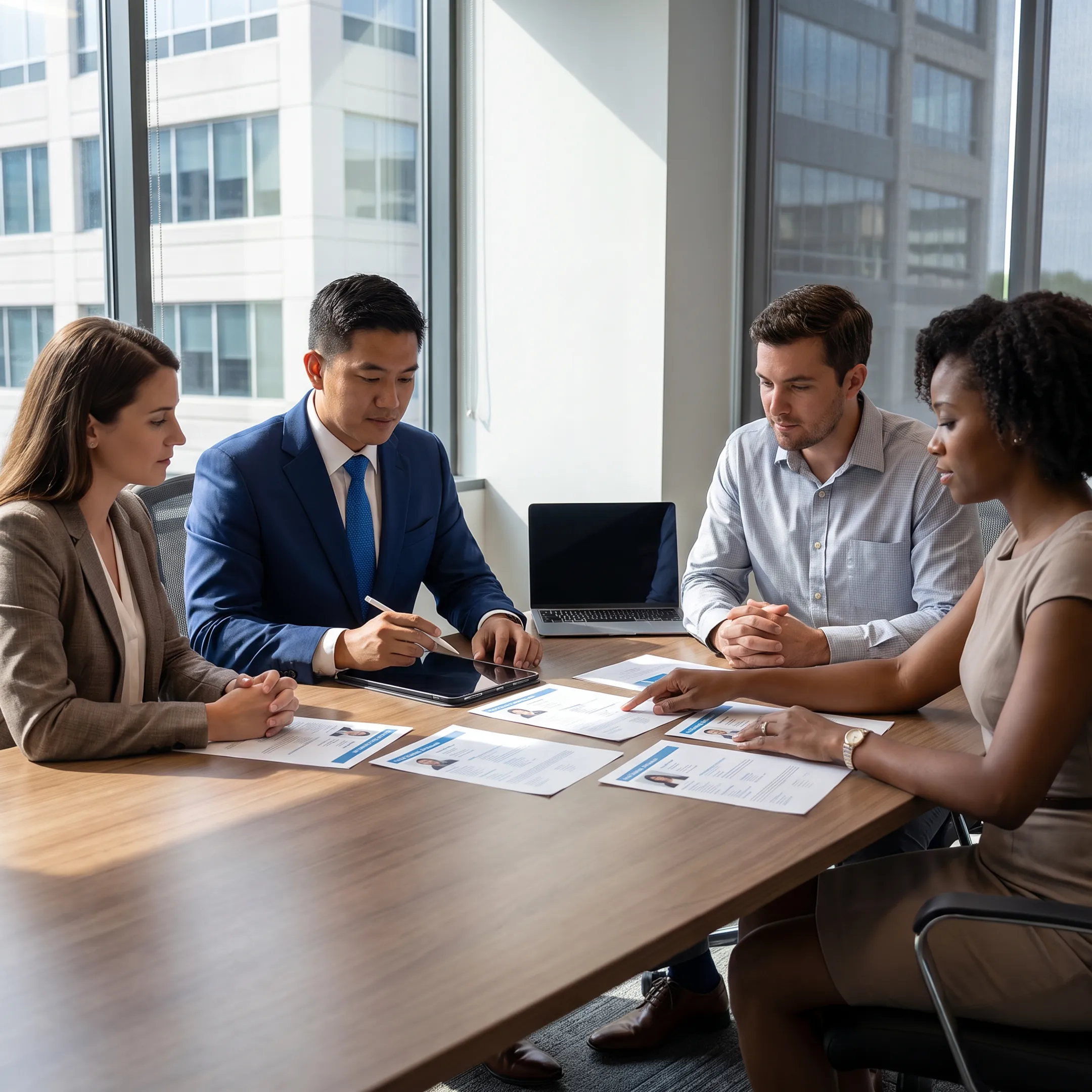 Recruitment consultants discussing qualified candidates with an employer