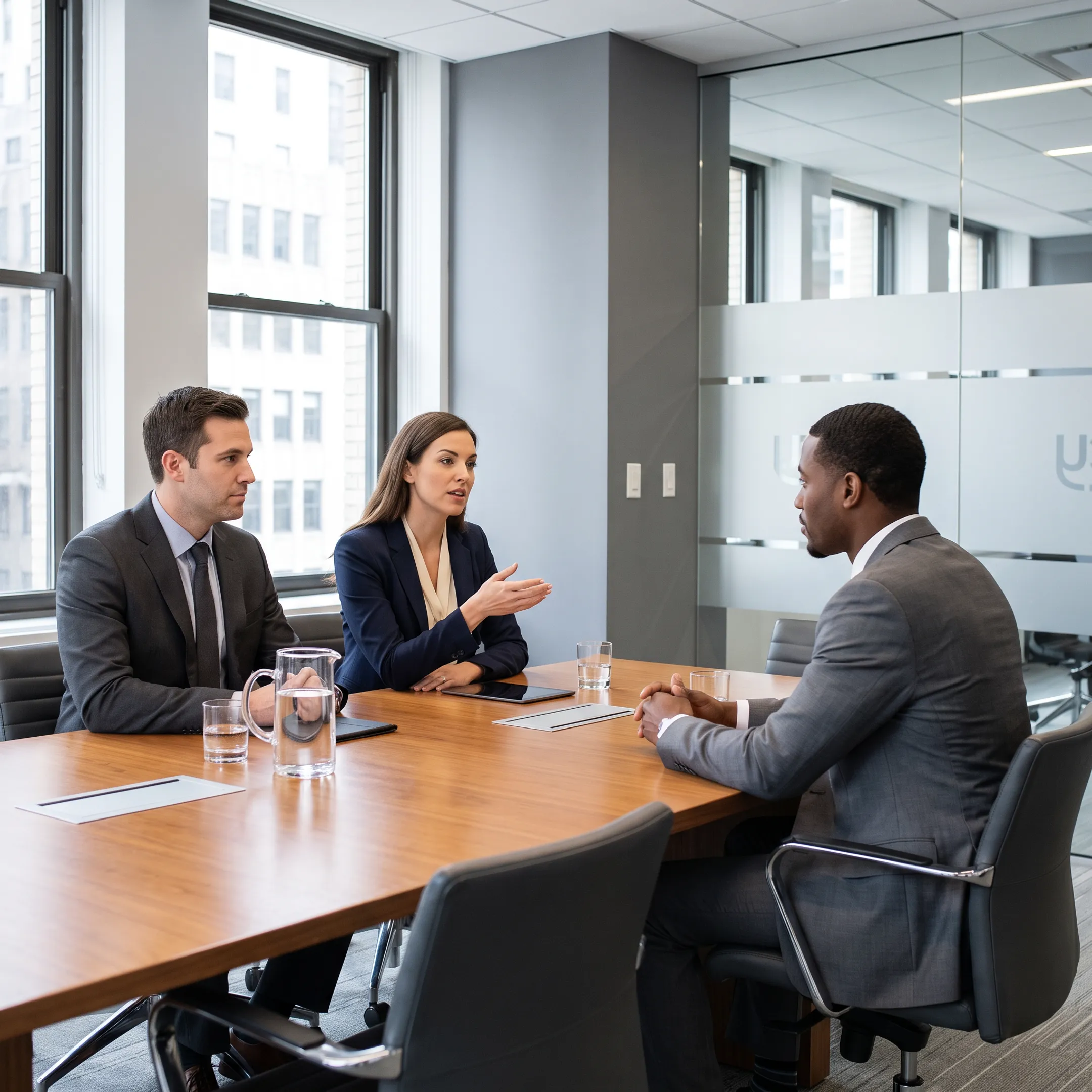 Bilingual recruitment consultants interviewing a diverse professional candidate for a US employer