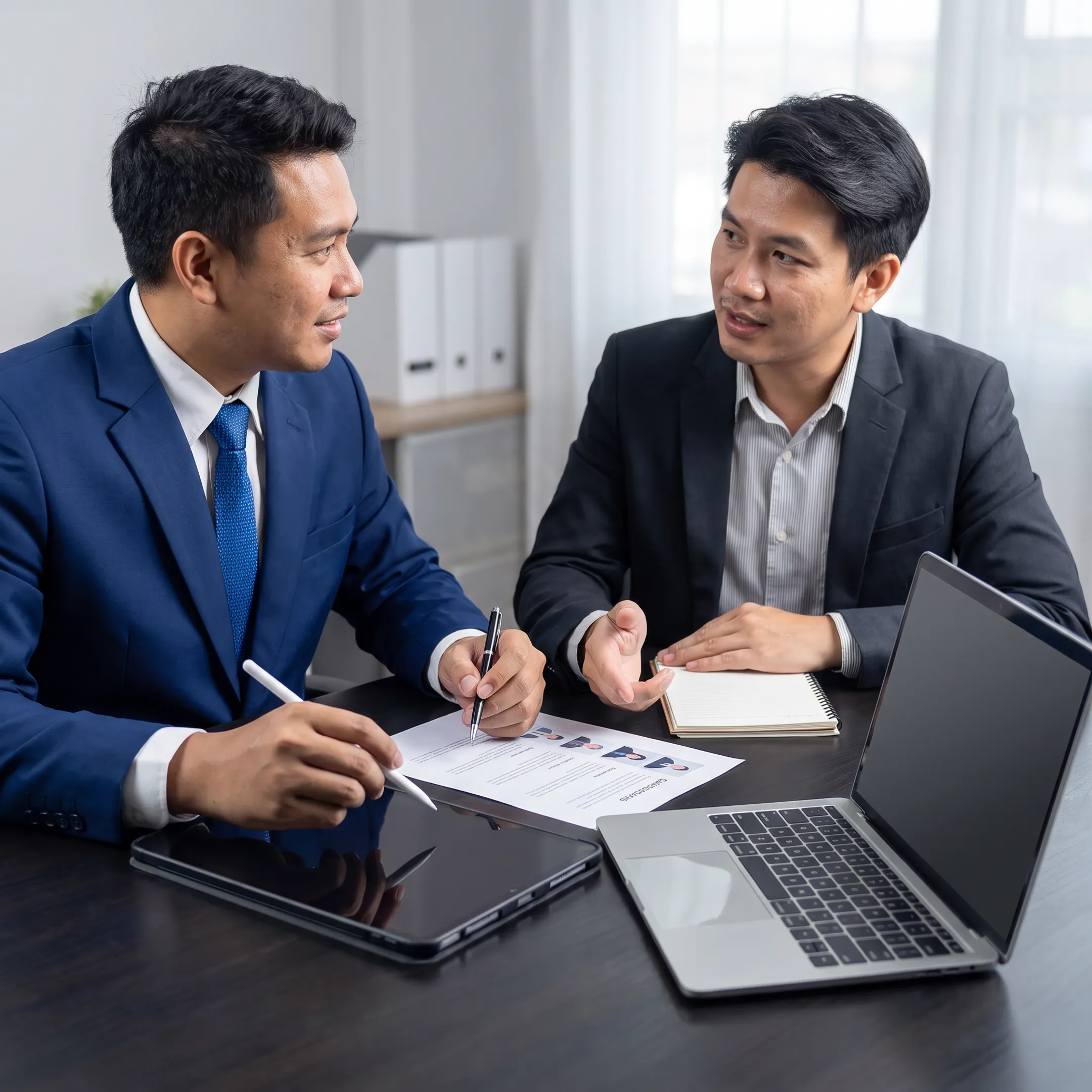 Employer discussing hiring options with a recruitment consultant