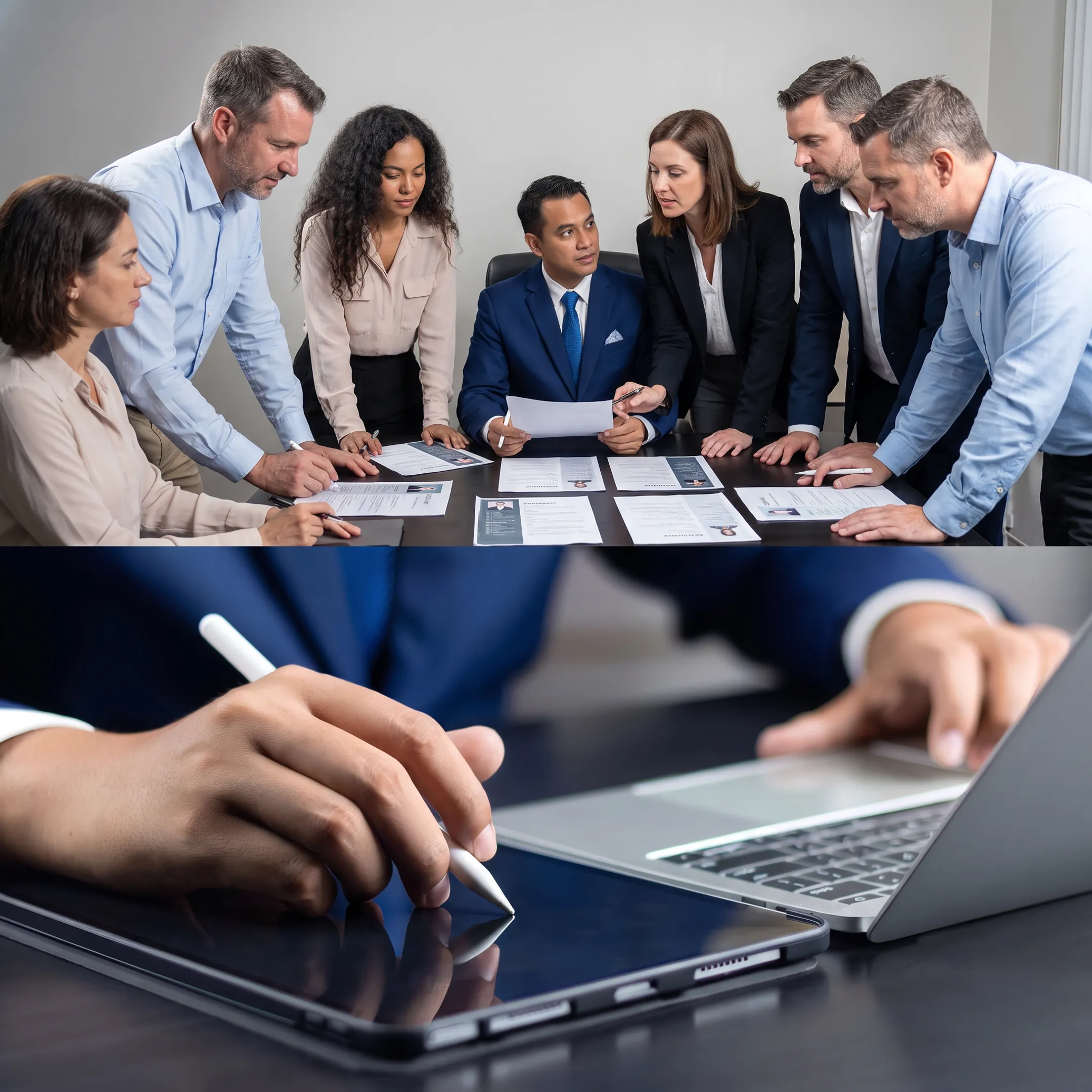 Executive recruiter reviewing plastics industry leadership candidates with US business team