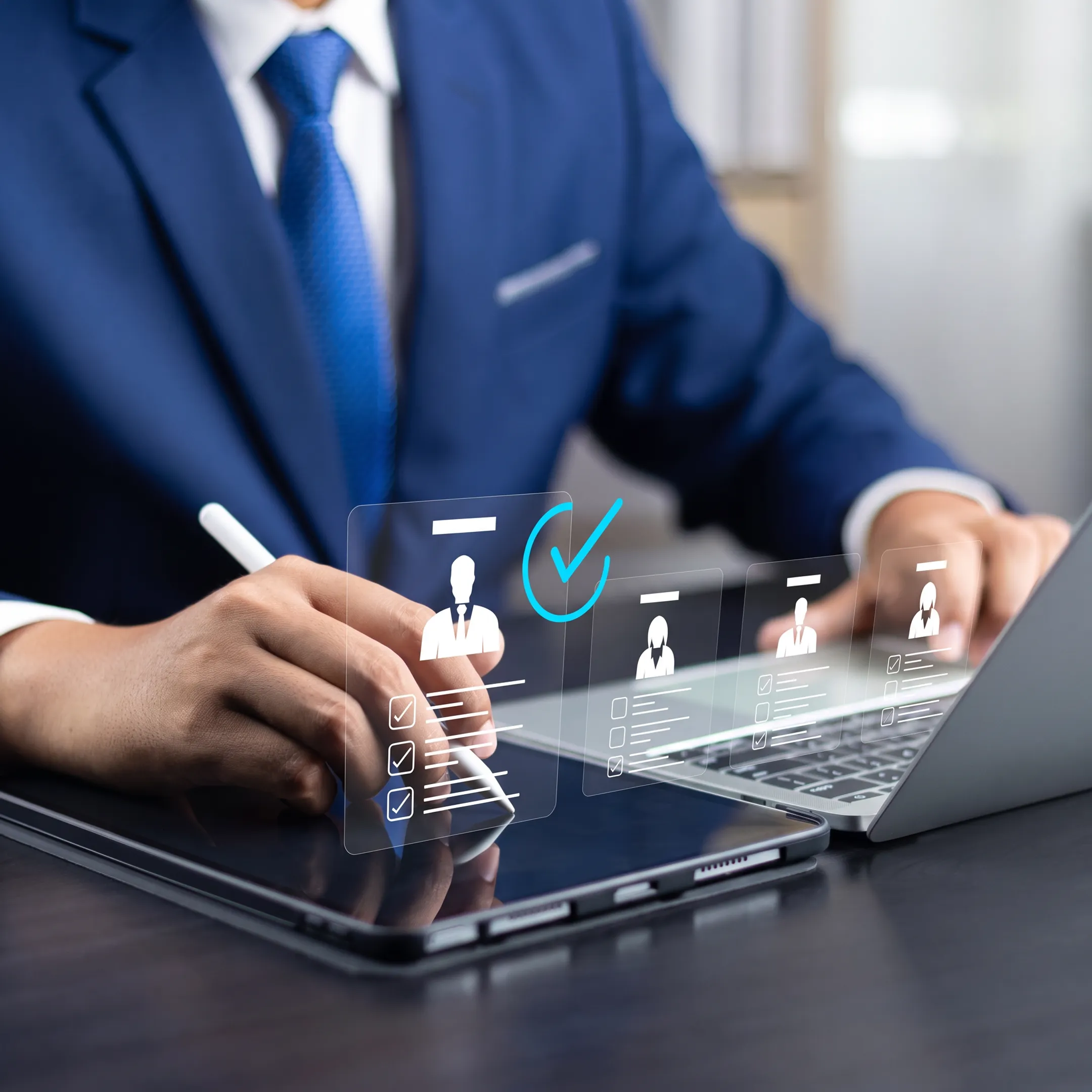 Executive search consultants reviewing marketing leadership candidates with company executives