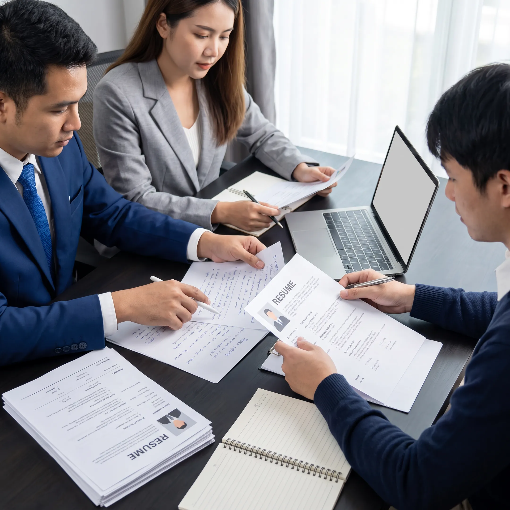 Recruitment team reviewing semiconductor candidate profiles with a US hardware employer