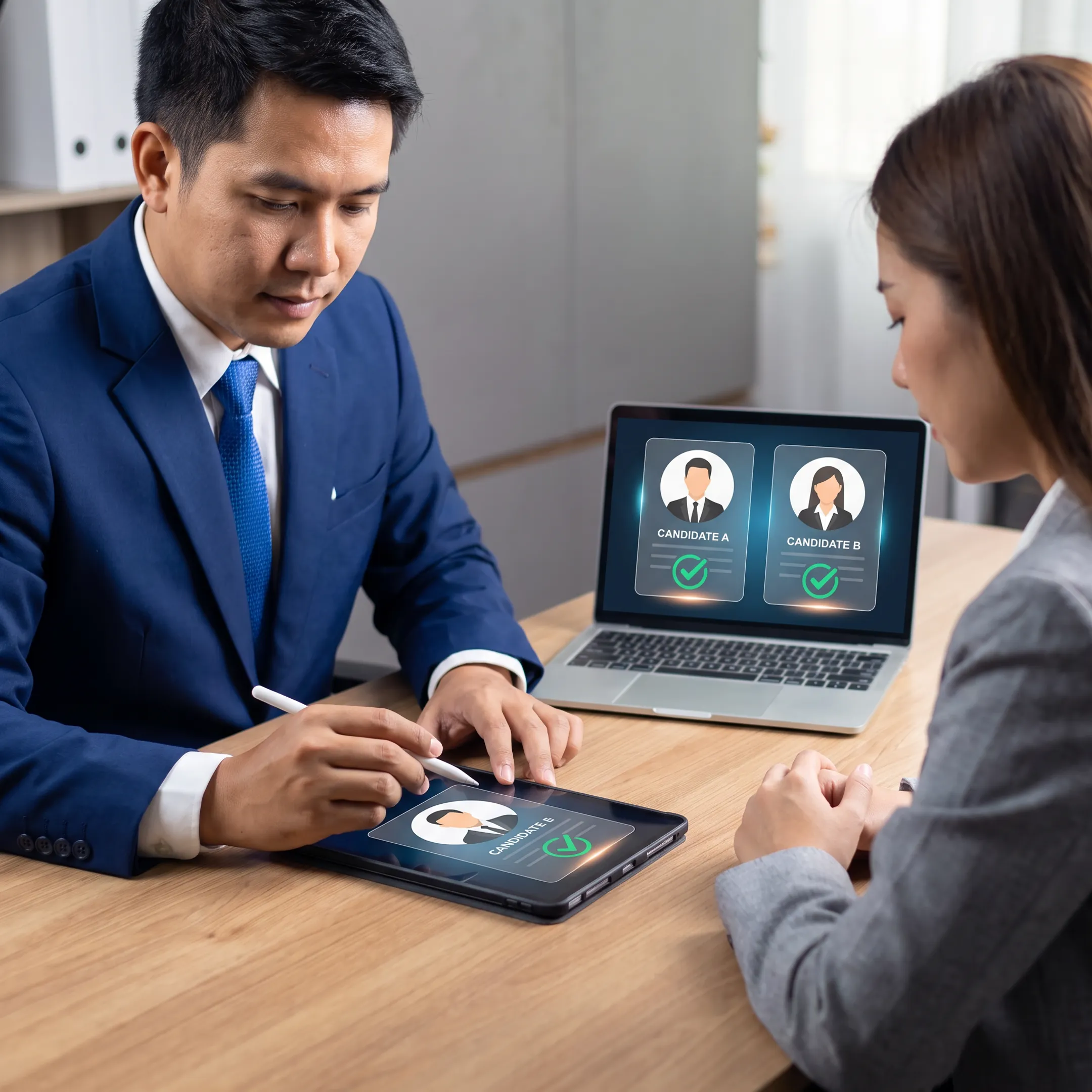 Recruitment advisor presenting qualified candidates to an employer