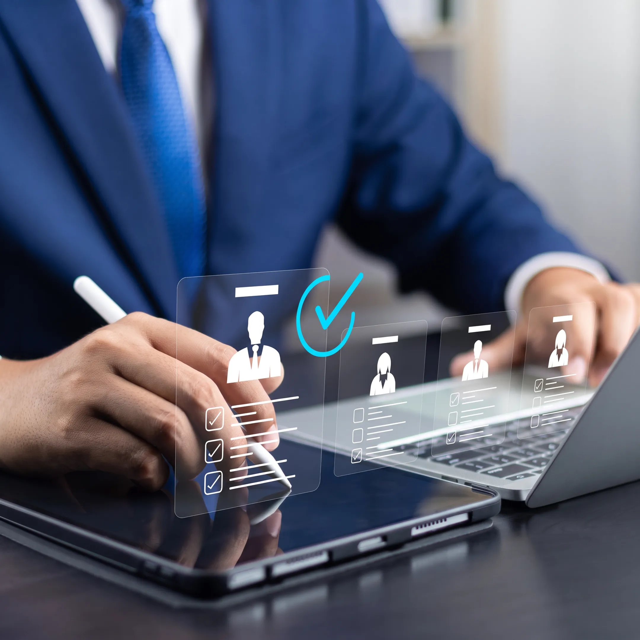 Consultants evaluating a commercial executive candidate profile during a leadership search