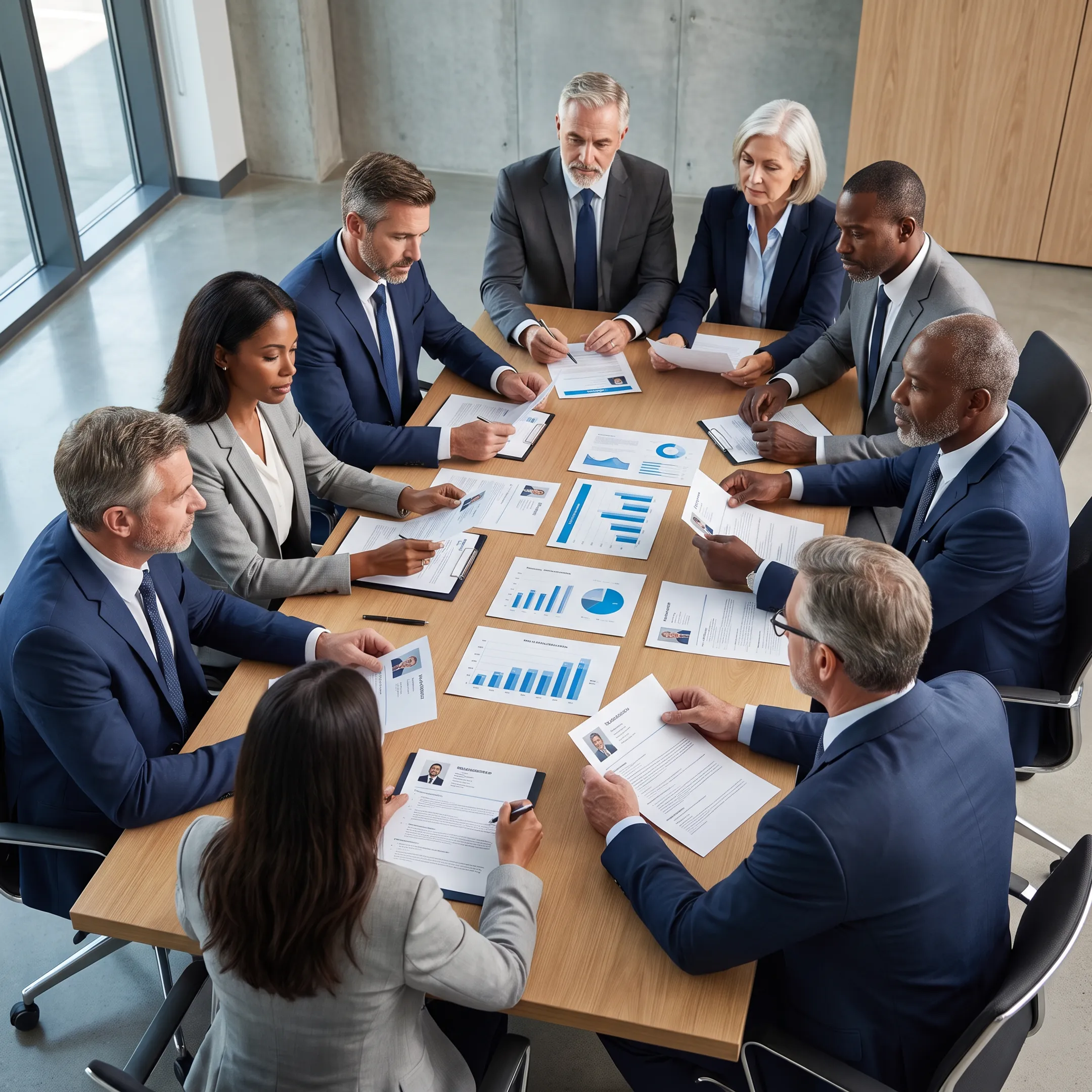 Recruitment consultants reviewing automotive manufacturing candidates with a hiring team
