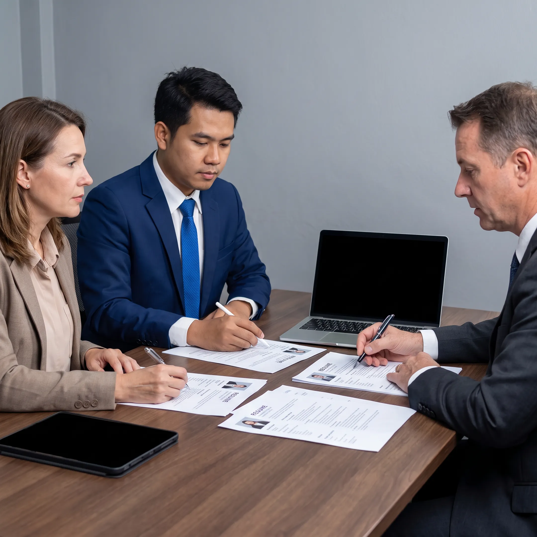 Recruitment consultants reviewing consumer insights candidates with a US employer