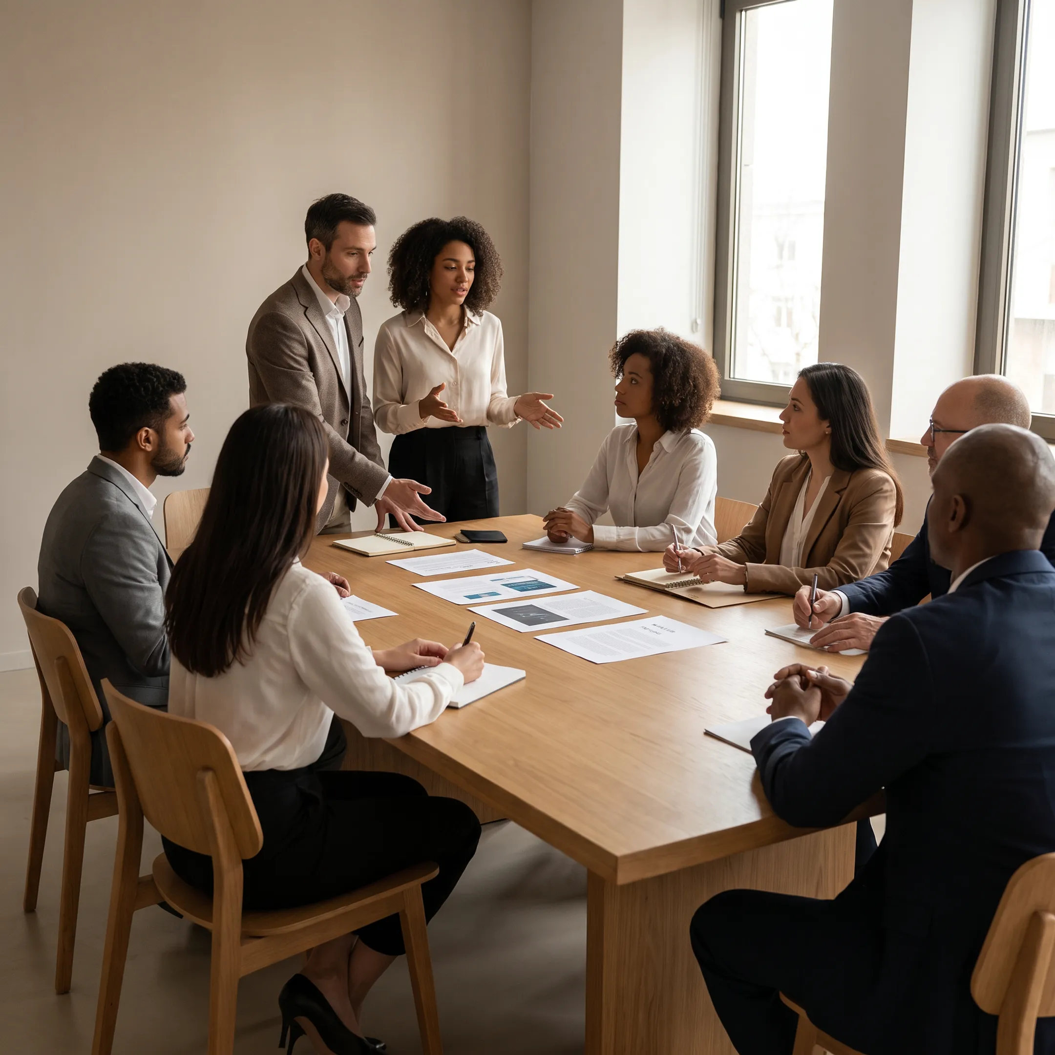 Advisors discussing US sales strategy with startup executives