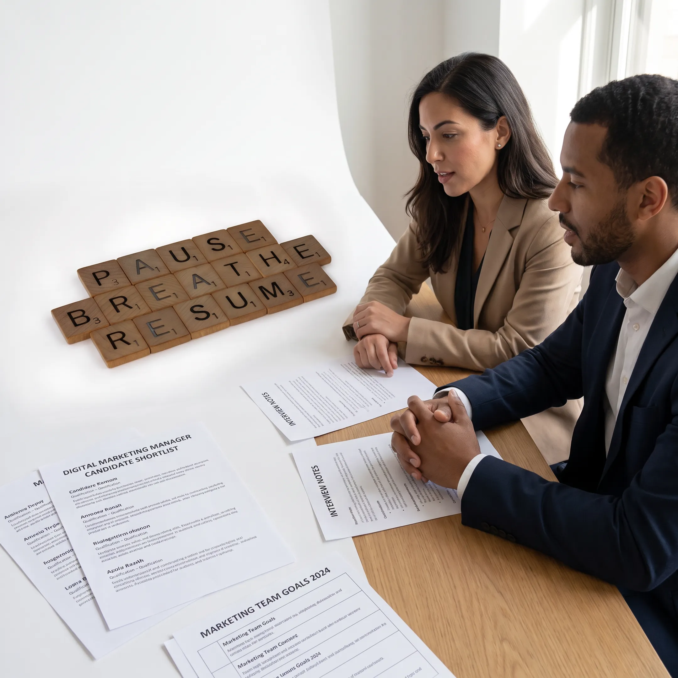 Hiring team discussing a digital marketing manager recruitment shortlist