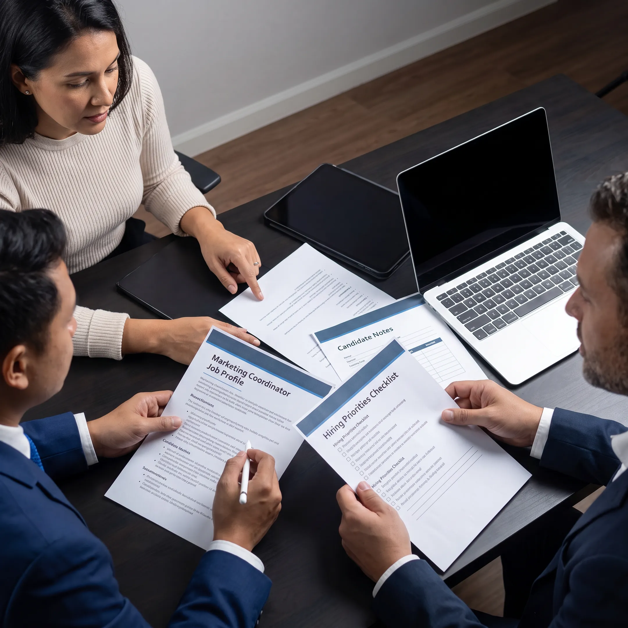 Recruiter discussing a marketing coordinator role with startup founders