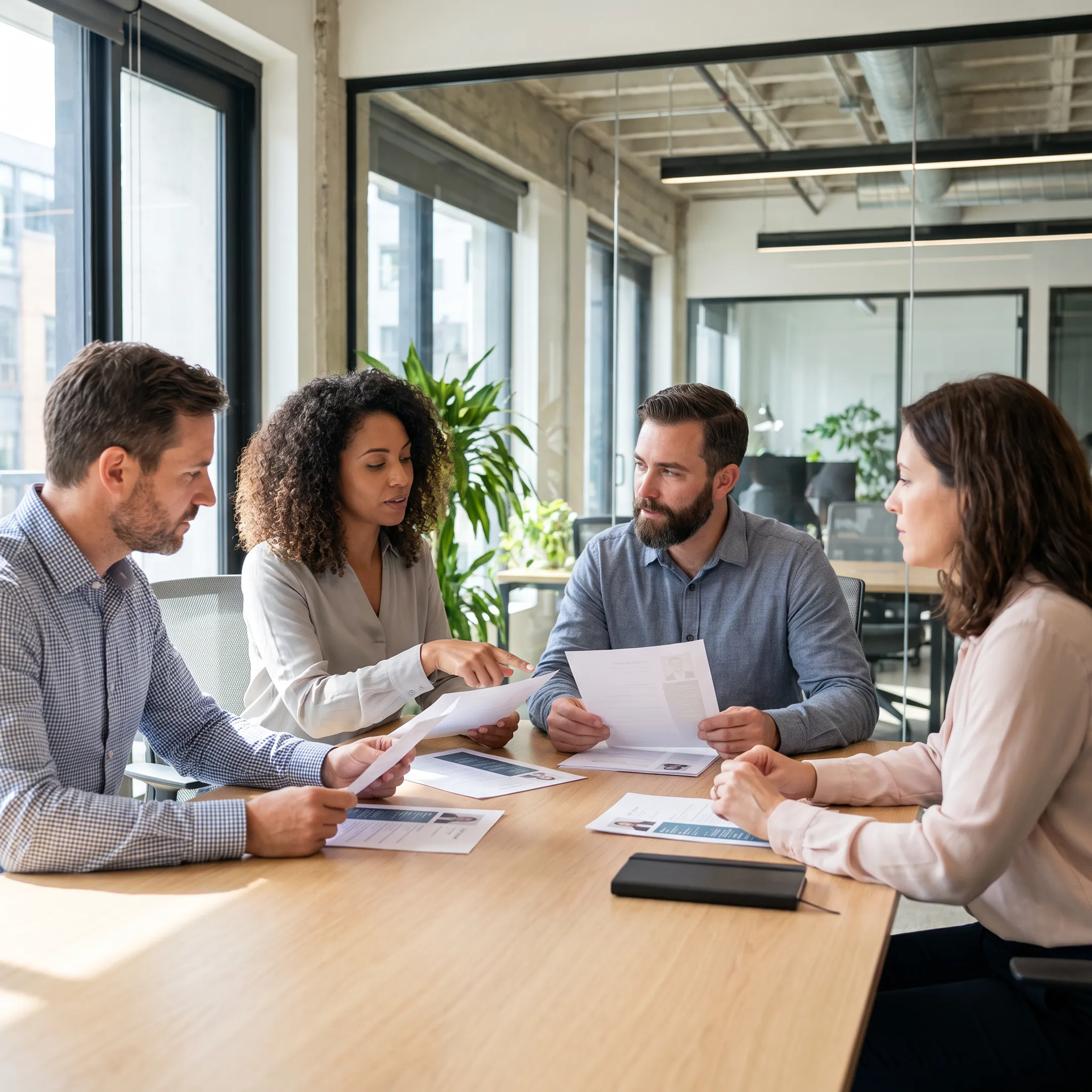 Recruitment team interviewing a marketing coordinator candidate for a startup role