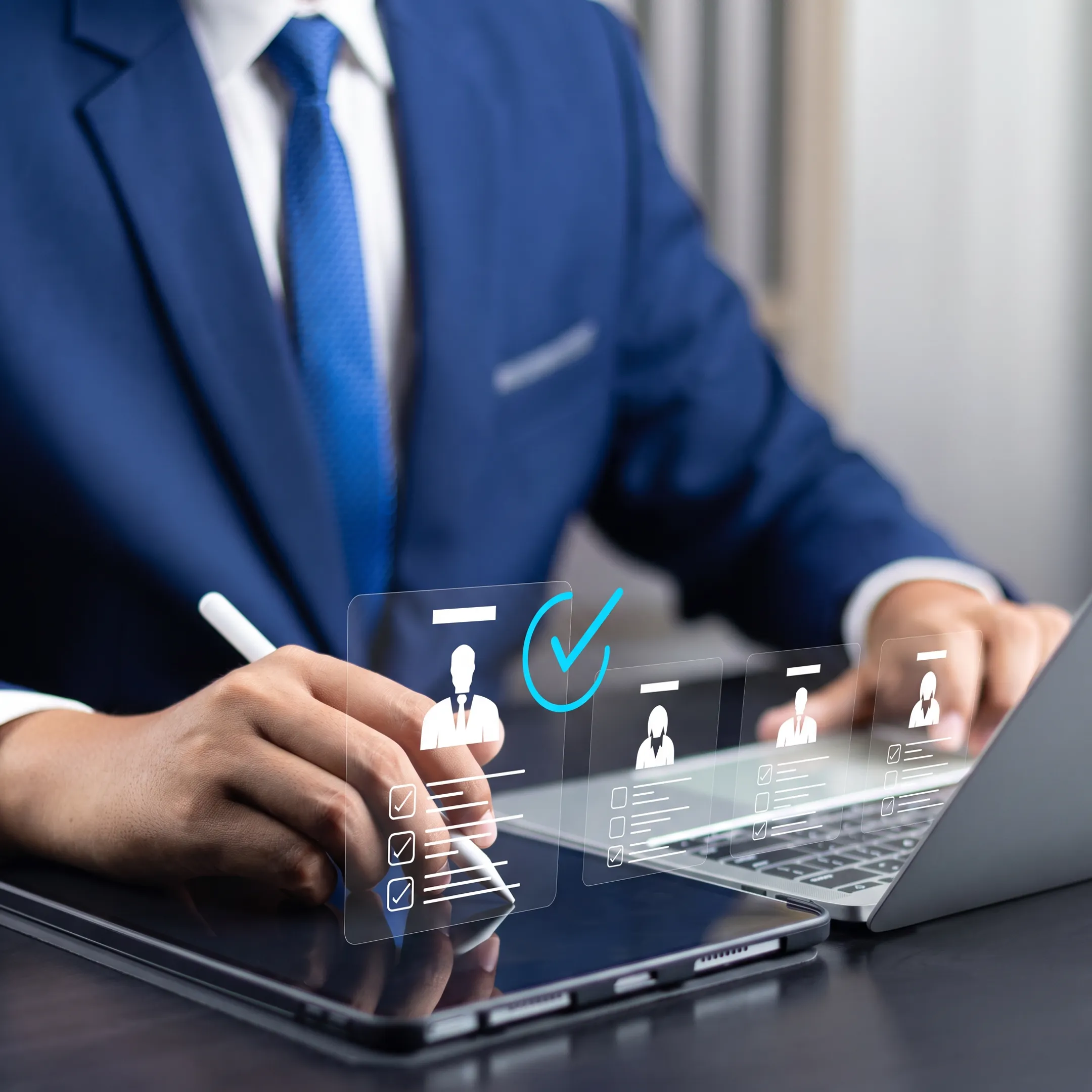 Recruitment consultants reviewing engineering leadership candidates with manufacturing executives