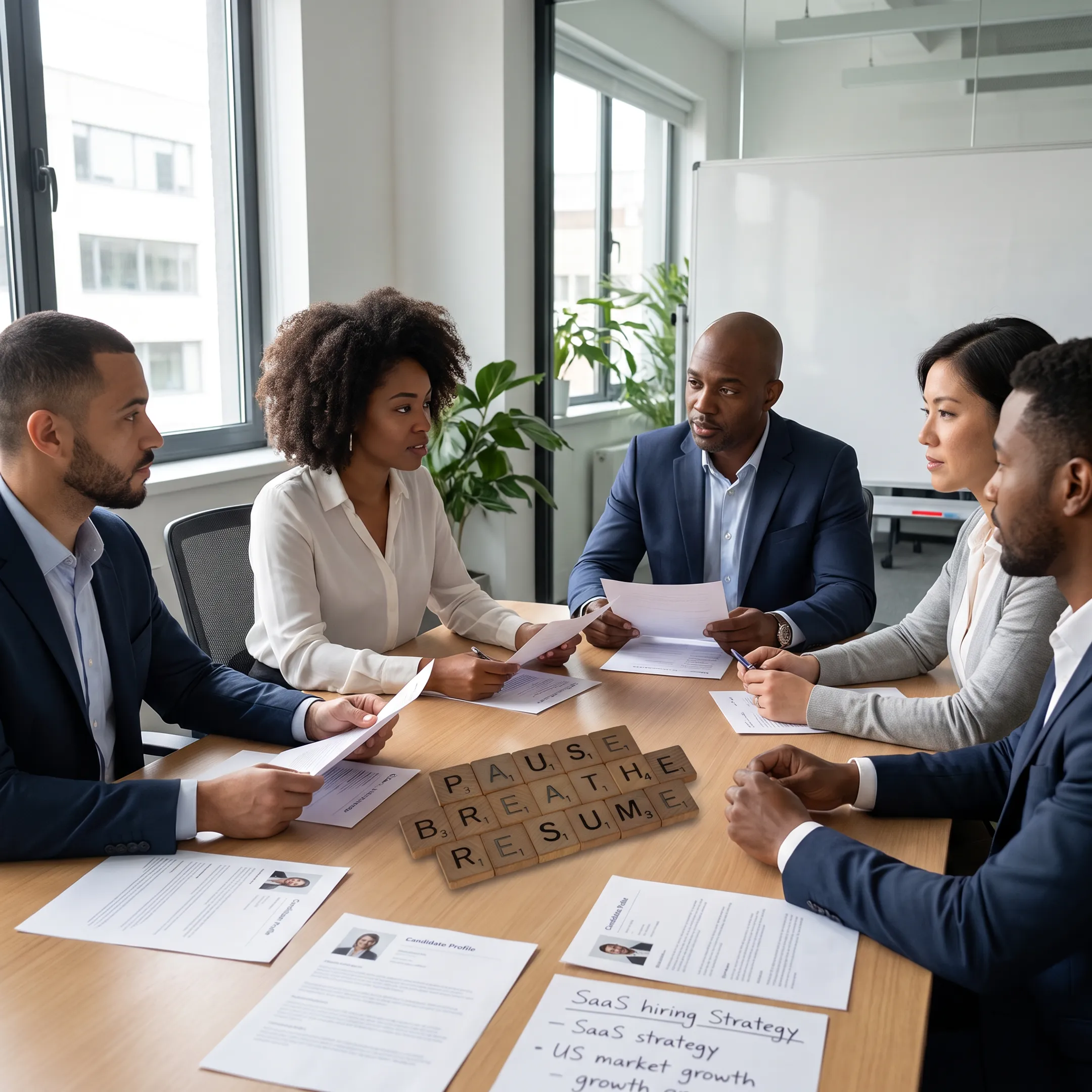 Consultants discussing a SaaS hiring strategy for a US commercial team