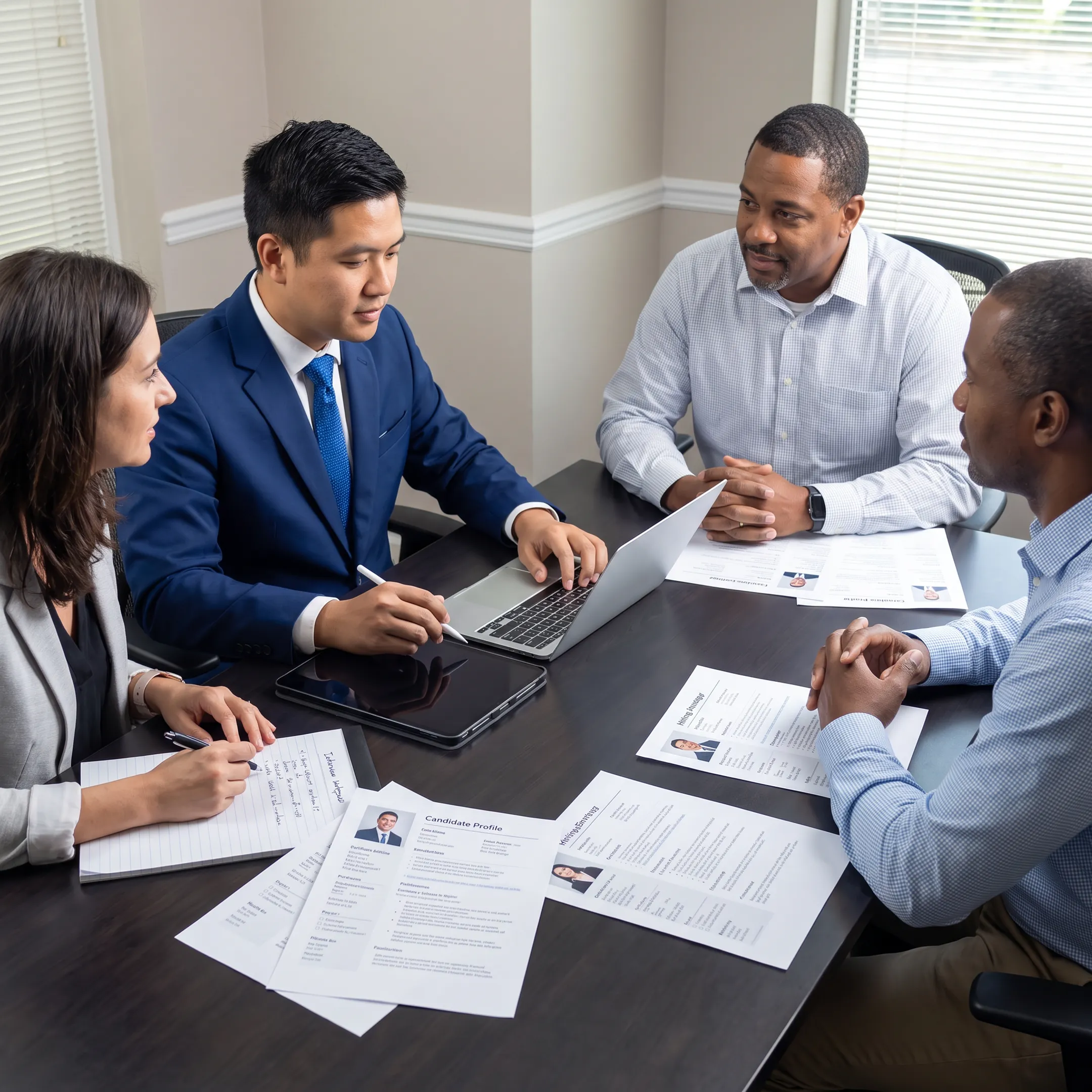Recruitment professionals reviewing qualified candidates with an employer in a Raleigh office
