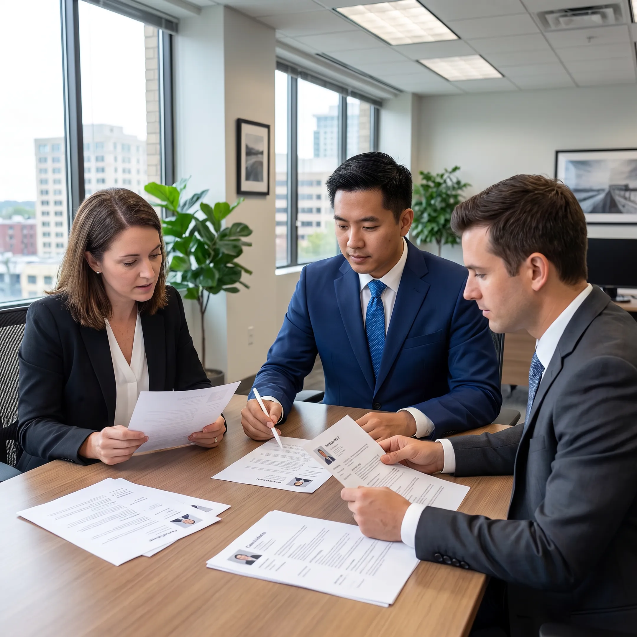 Recruitment consultants reviewing candidates with Madison employer