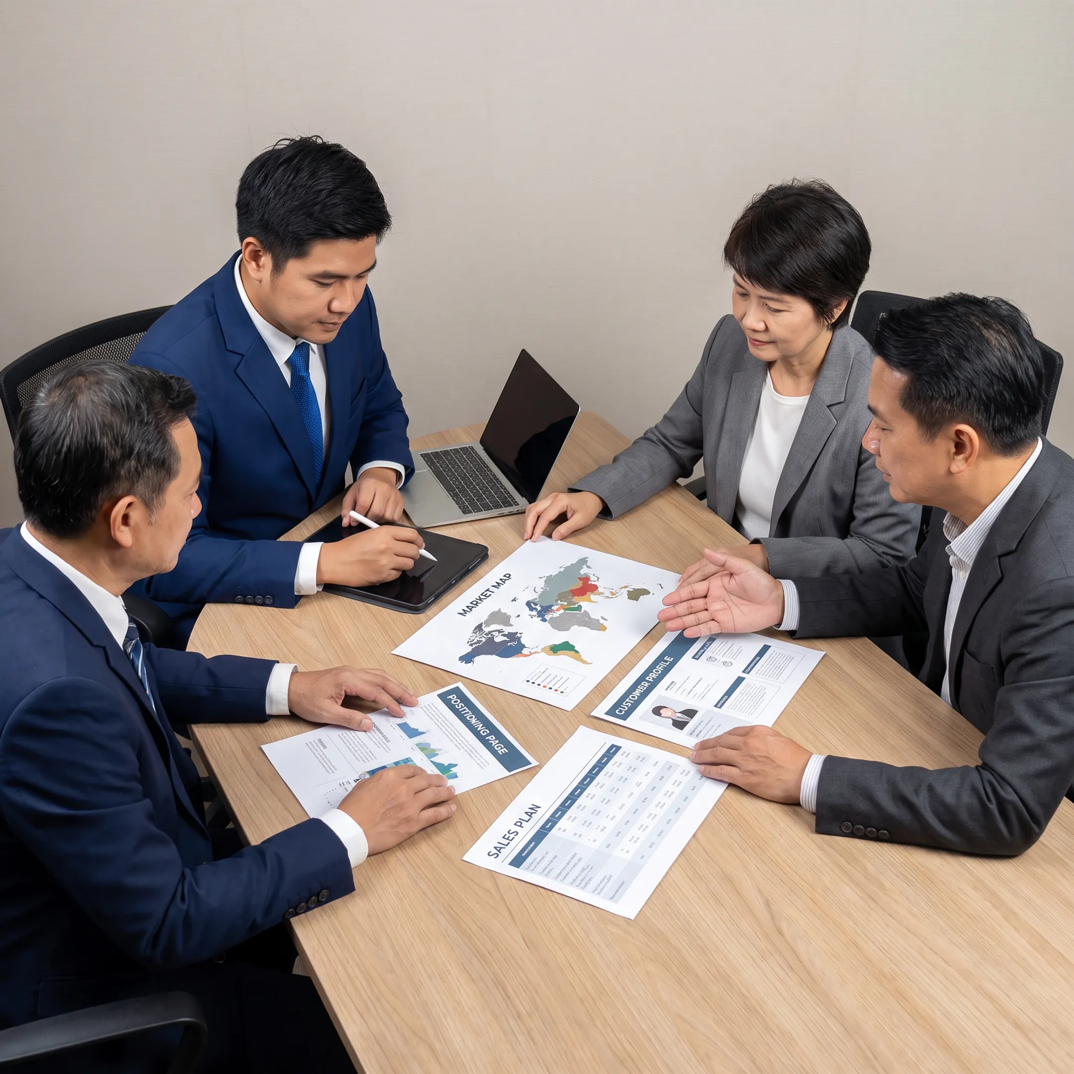 Consultants reviewing an industrial go-to-market strategy with business leaders